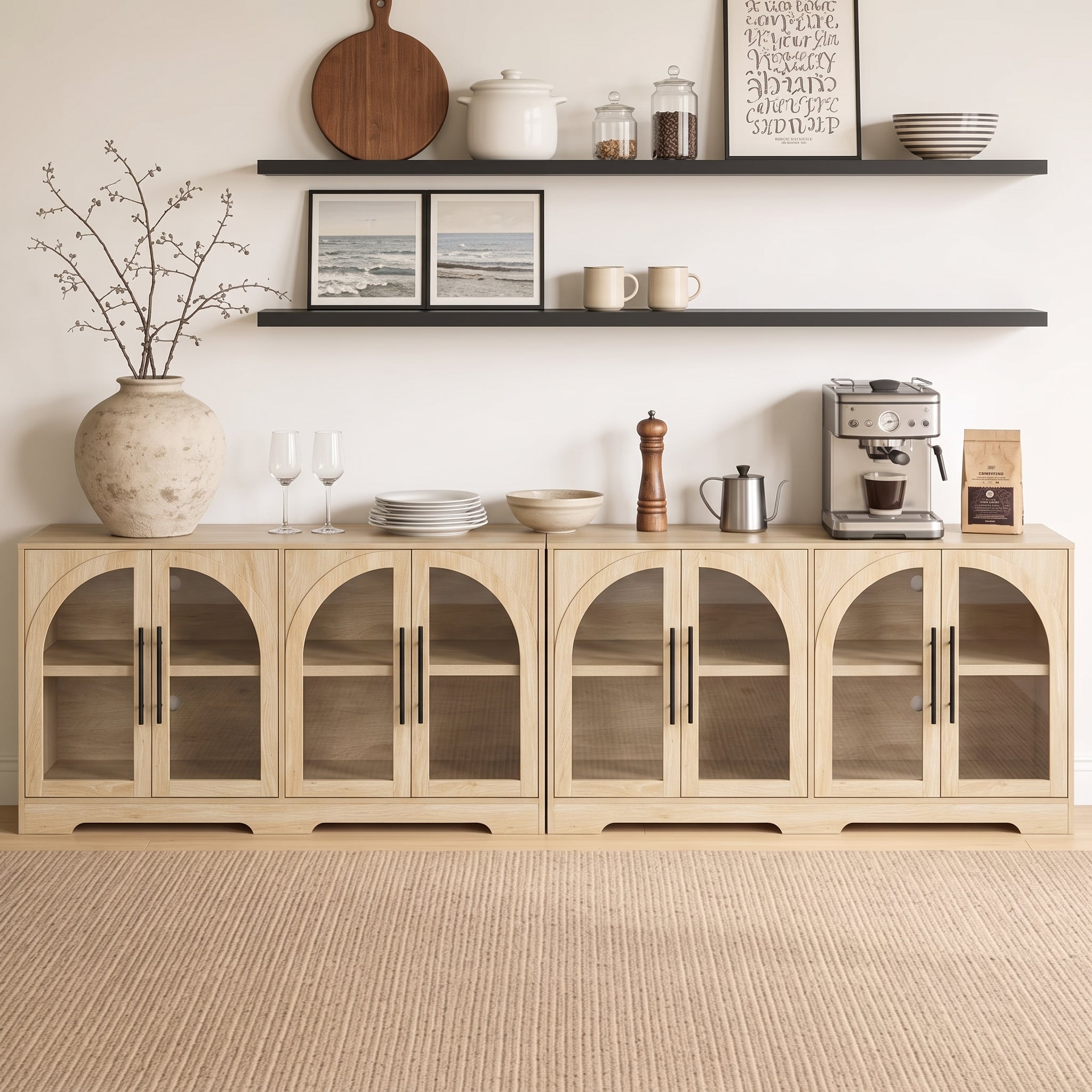 55 Inch TV Stand Console Sideboard Buffet with Adjustable Shelves