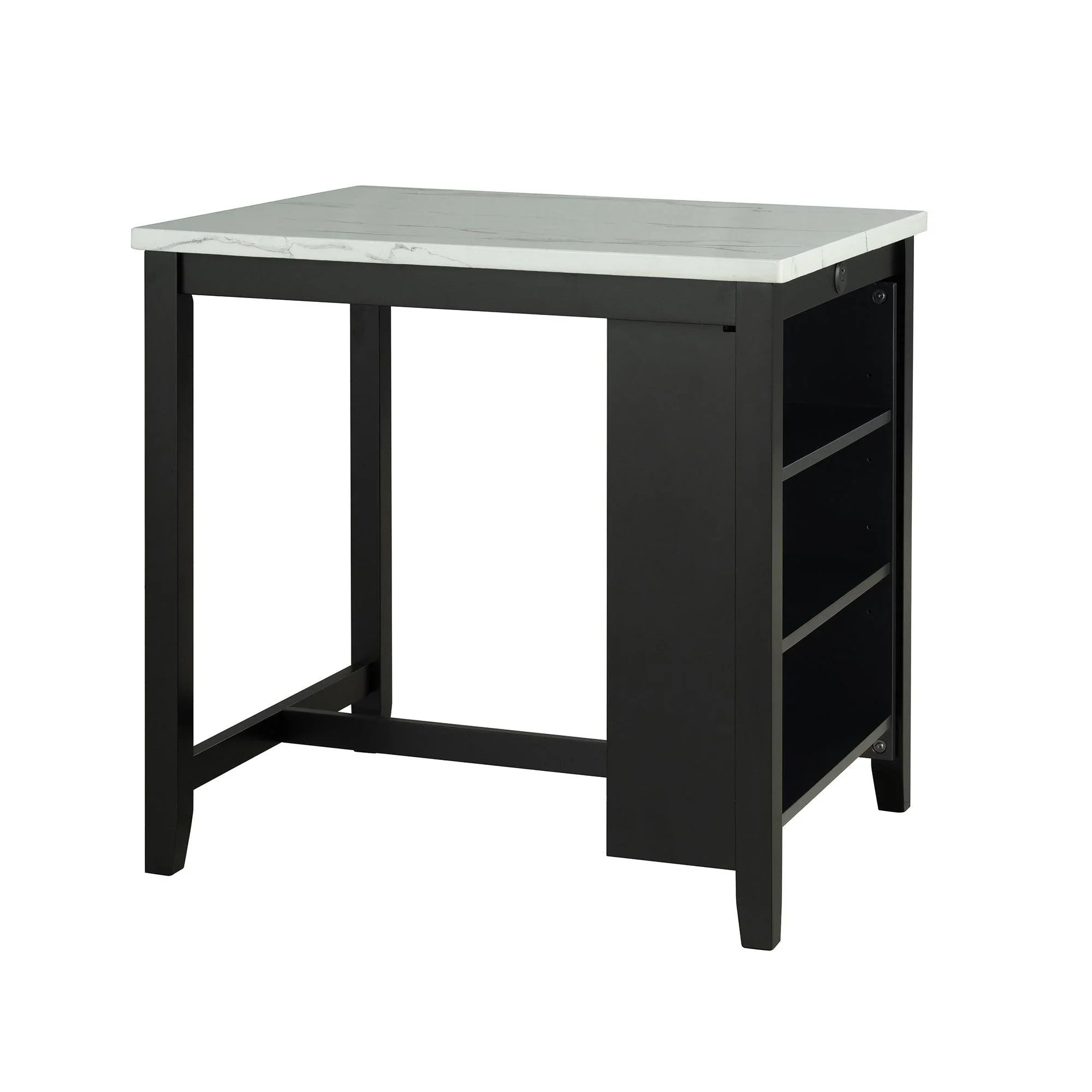 36" Modern Dining Table Set with 2 Stool, High Gloss Table Top, USB-A & USB-C Charging Ports