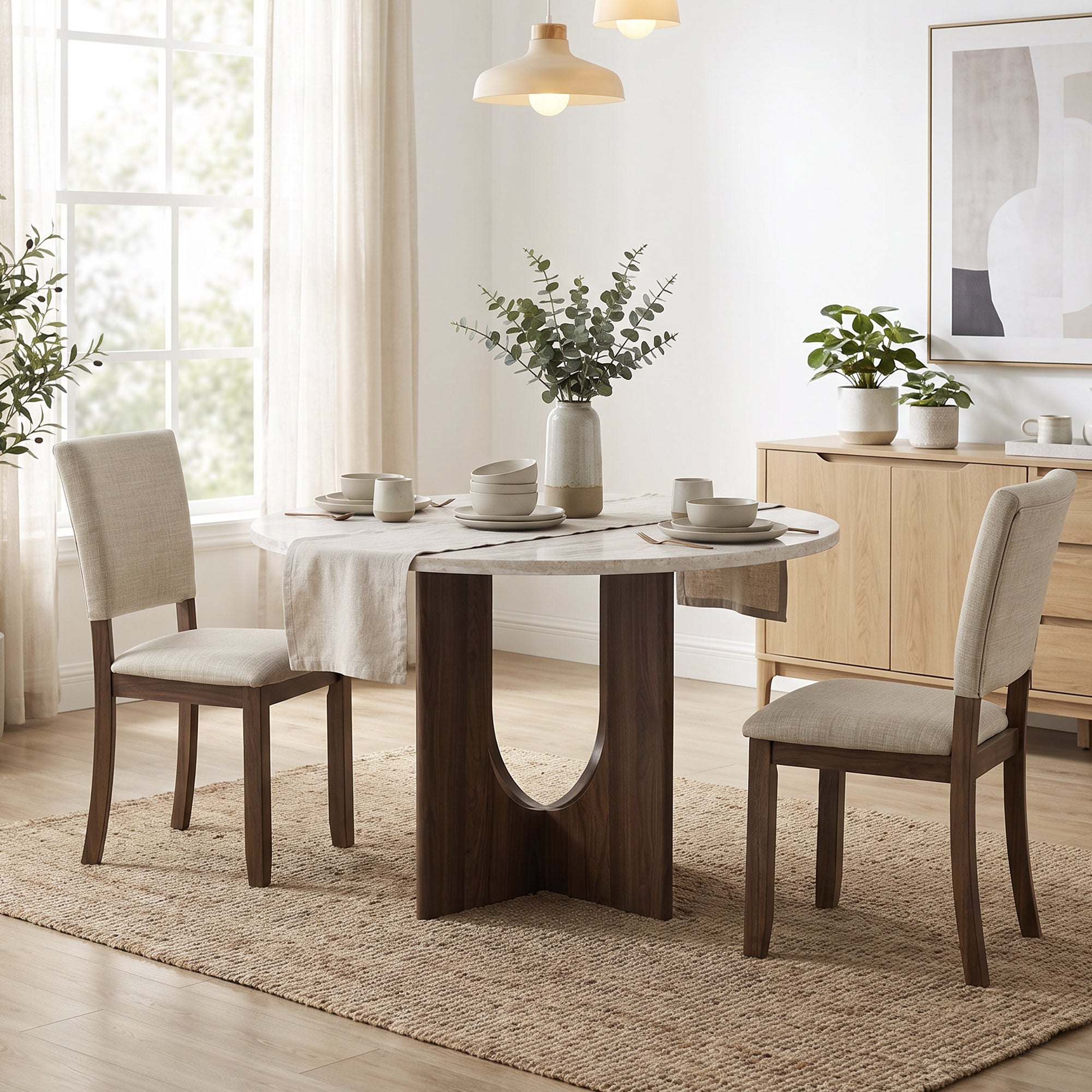 Juego de mesa de comedor de 5 piezas de madera maciza de caucho de 48" de ancho con respaldo de silla en forma de diamante
