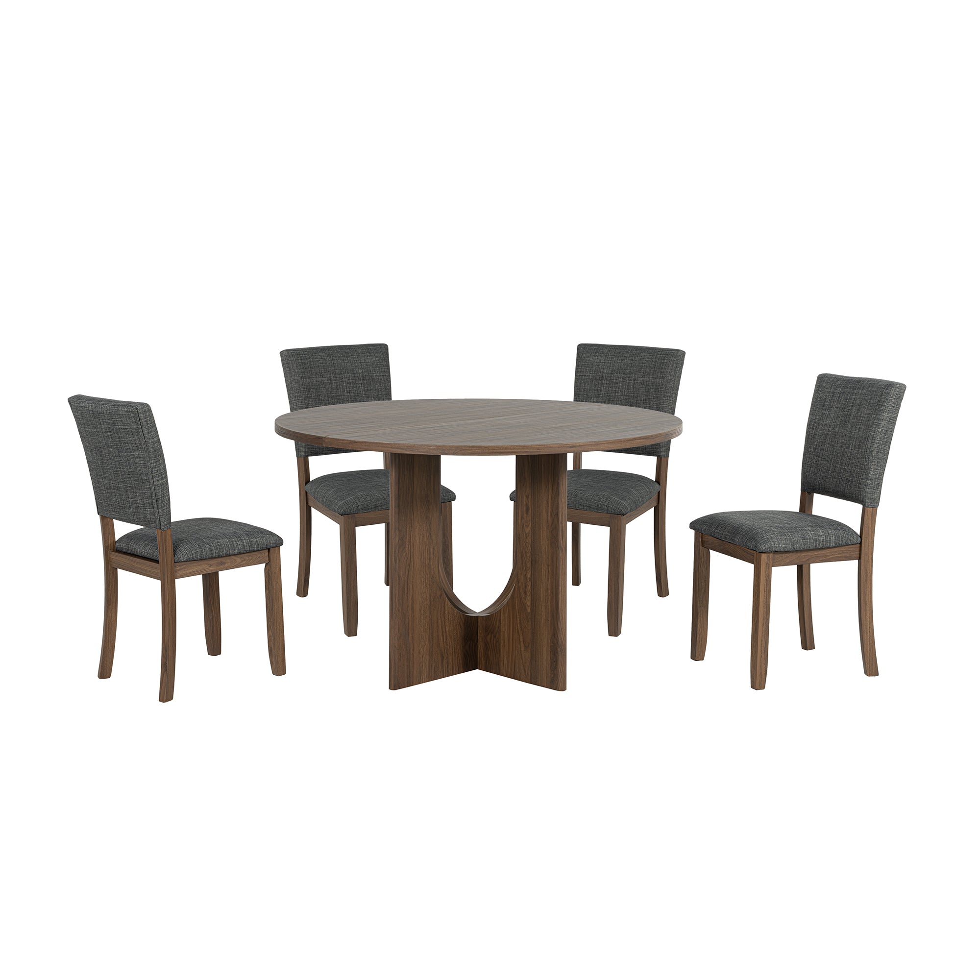 Juego de mesa de comedor de 5 piezas de madera maciza de caucho de 48" de ancho con respaldo de silla en forma de diamante