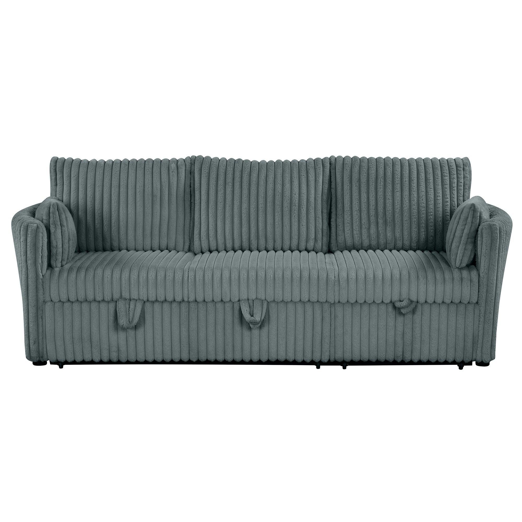 Dark Gray Faux Fur Oversized Convertible Sleeper Sectional Sofa Couch Daybed and Chair Pull Out with 2 Pillows, USB Charging Ports for Living Room