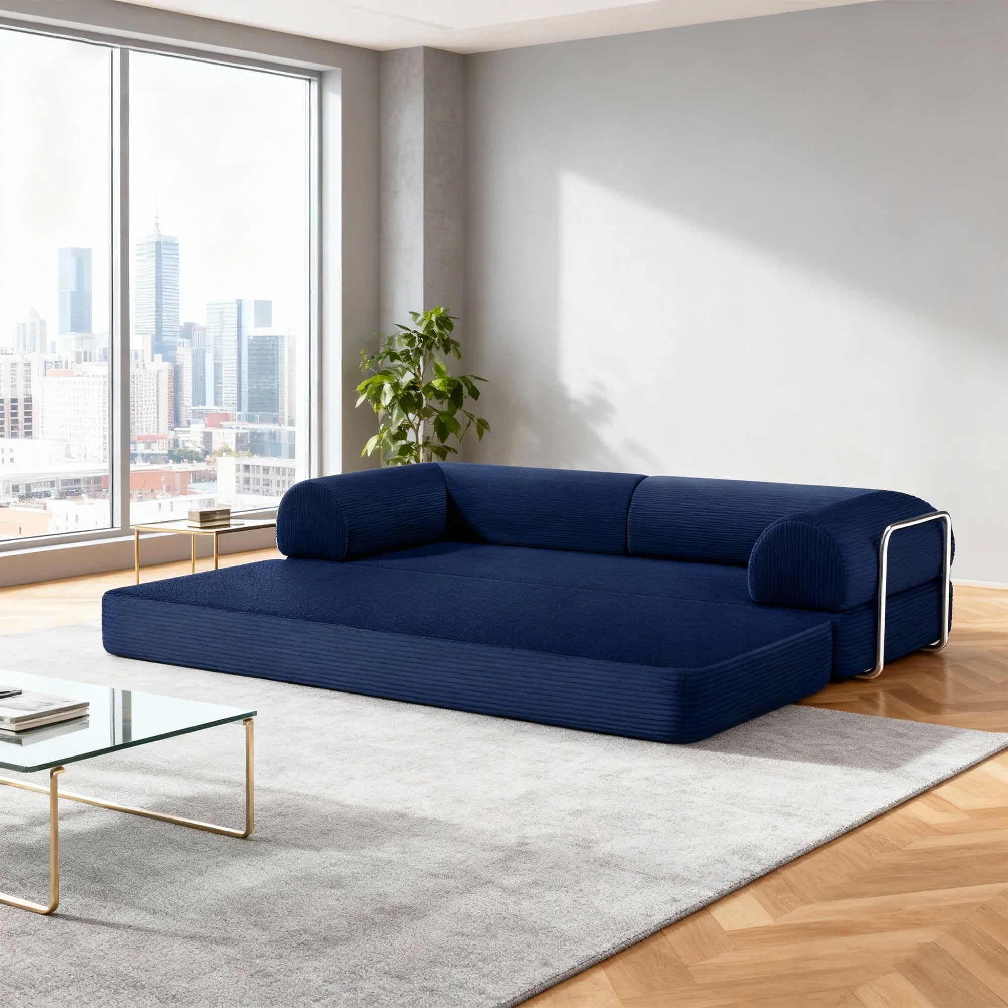 79" Perri Corduroy Compressed Sofa Bed with Lumbar Pillow for Living Room, Office