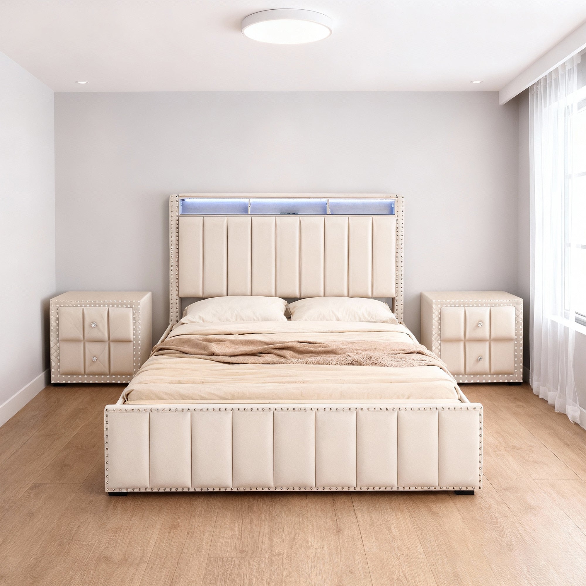 3-Piece Farese Full & Queen Storage Platform Bedroom Set with LED Light