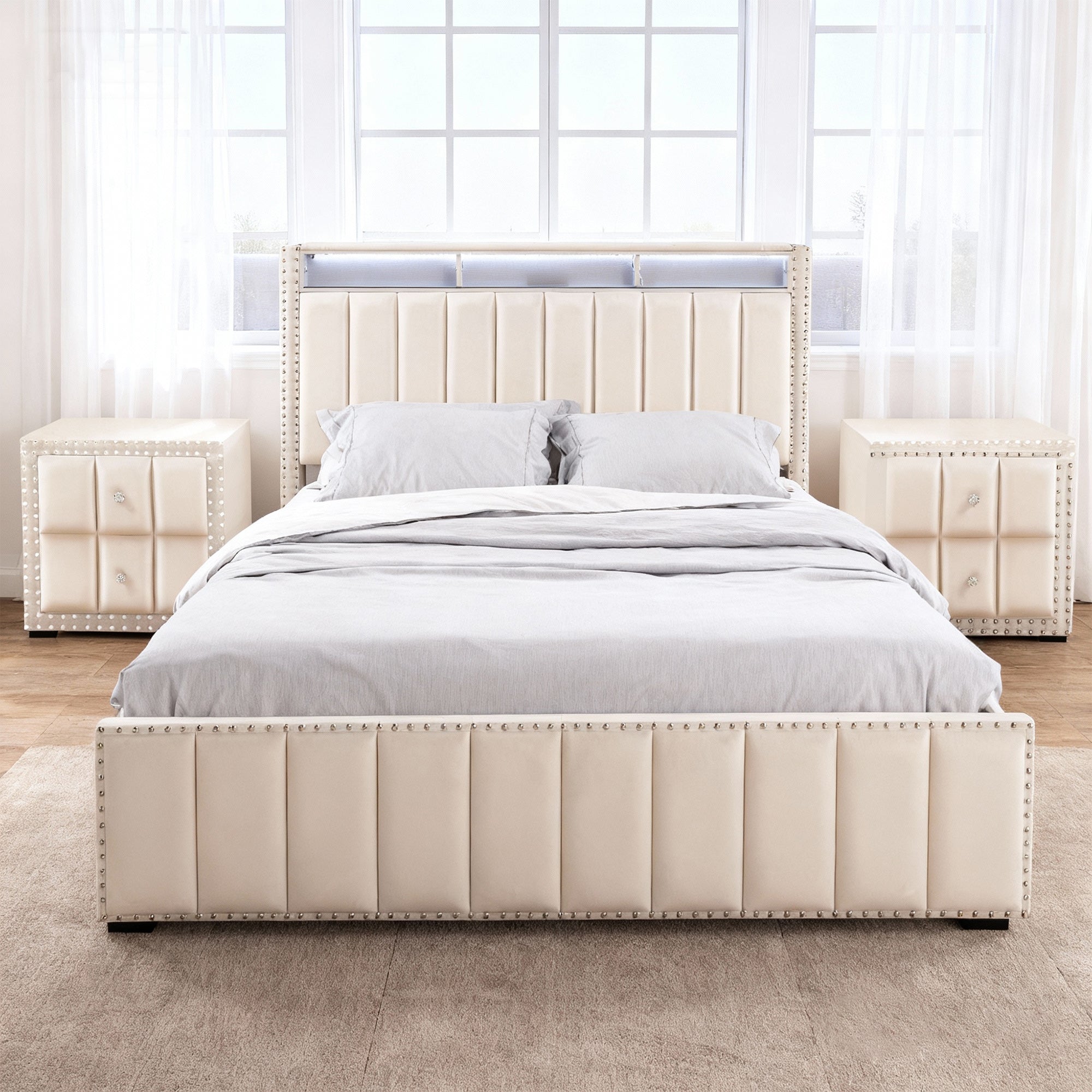 3-Piece Farese Full & Queen Storage Platform Bedroom Set with LED Light