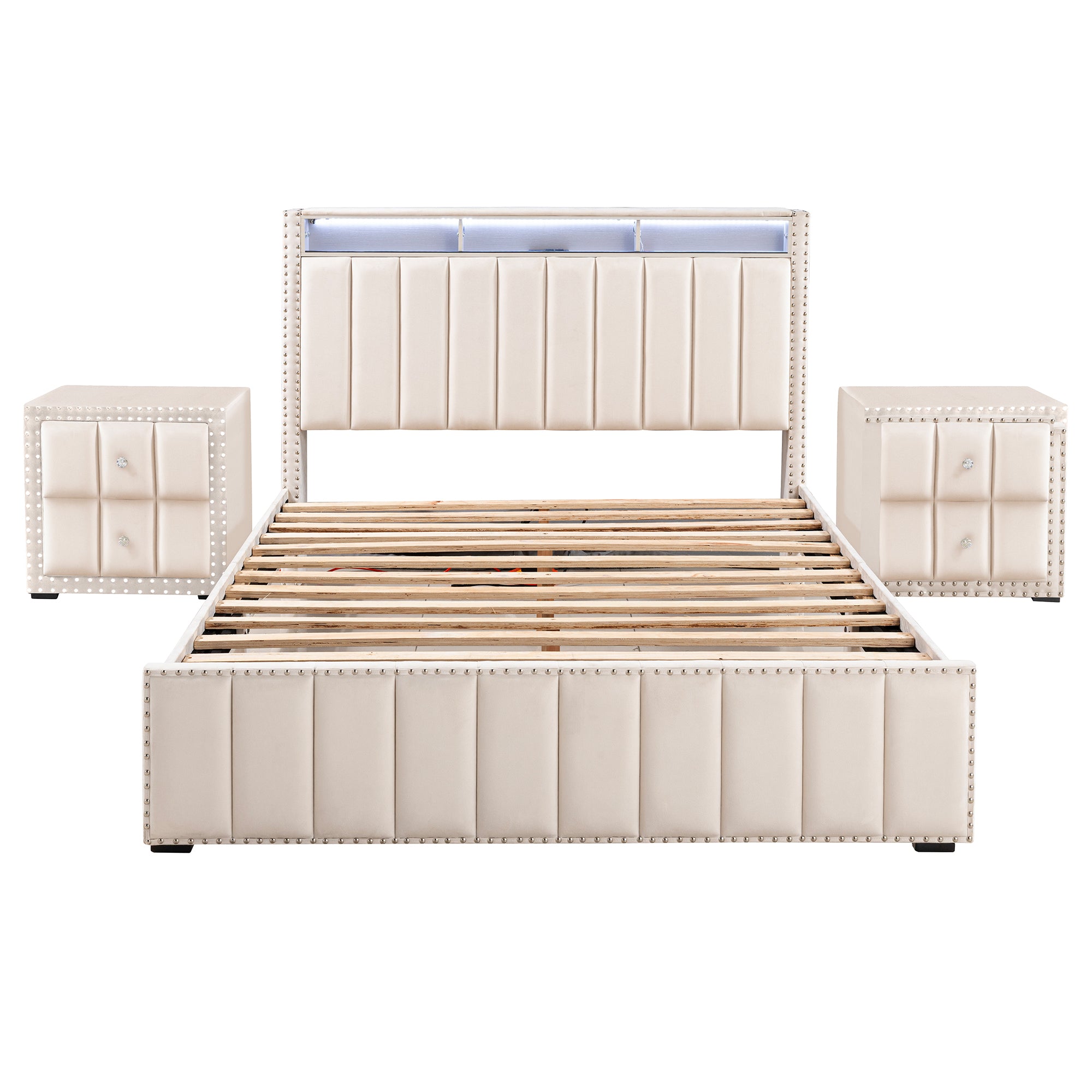 3-Piece Farese Full & Queen Storage Platform Bedroom Set with LED Light