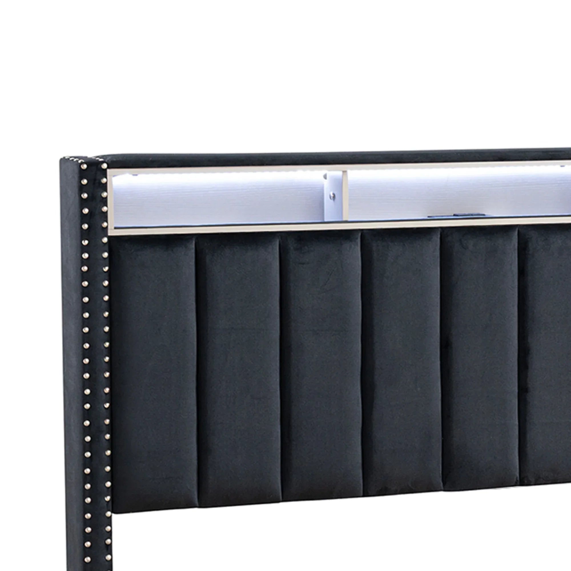 Farese Full & Queen Platform Bed Frame Storage Headboard with LED Light, No Box Spring Needed