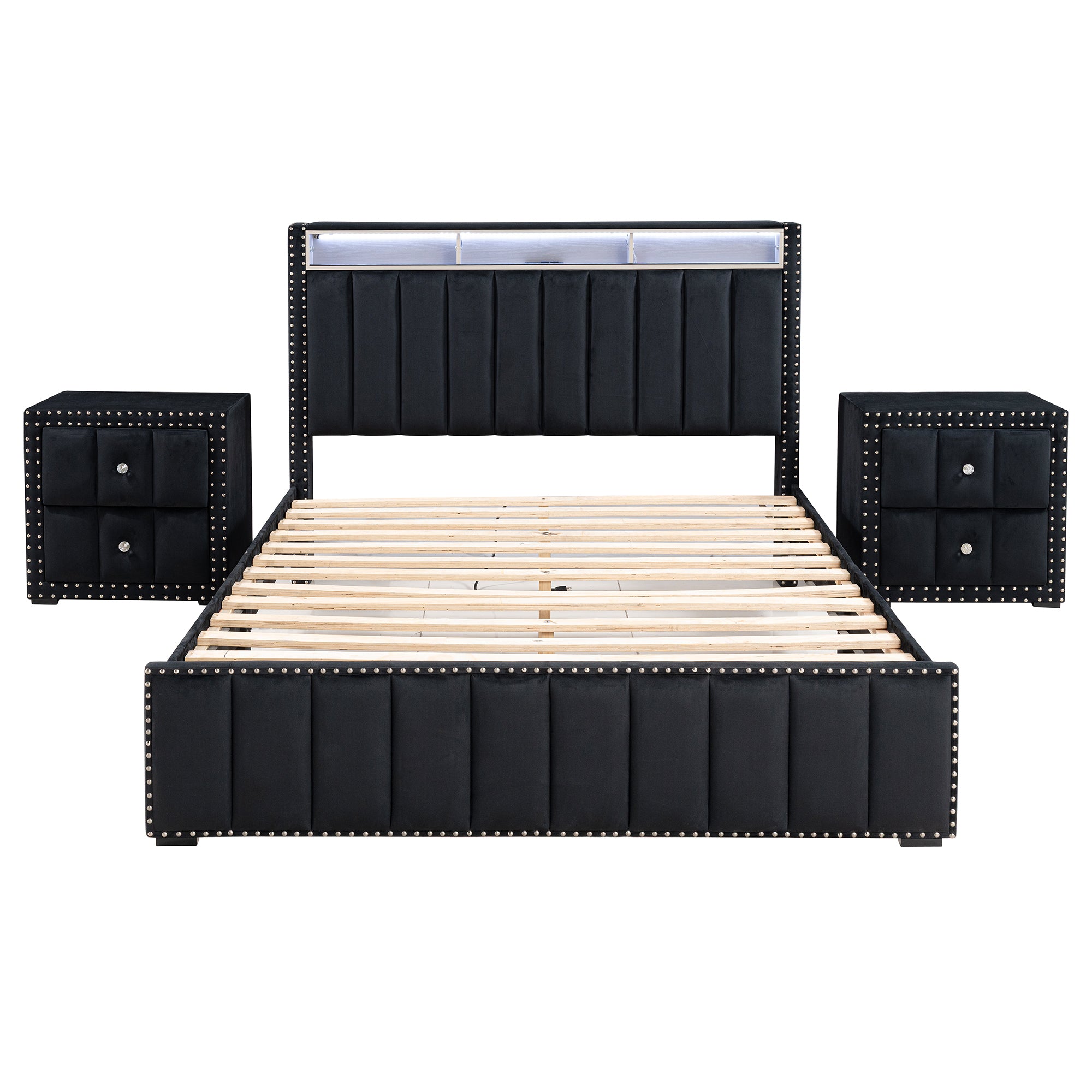3-Piece Farese Full & Queen Storage Platform Bedroom Set with LED Light
