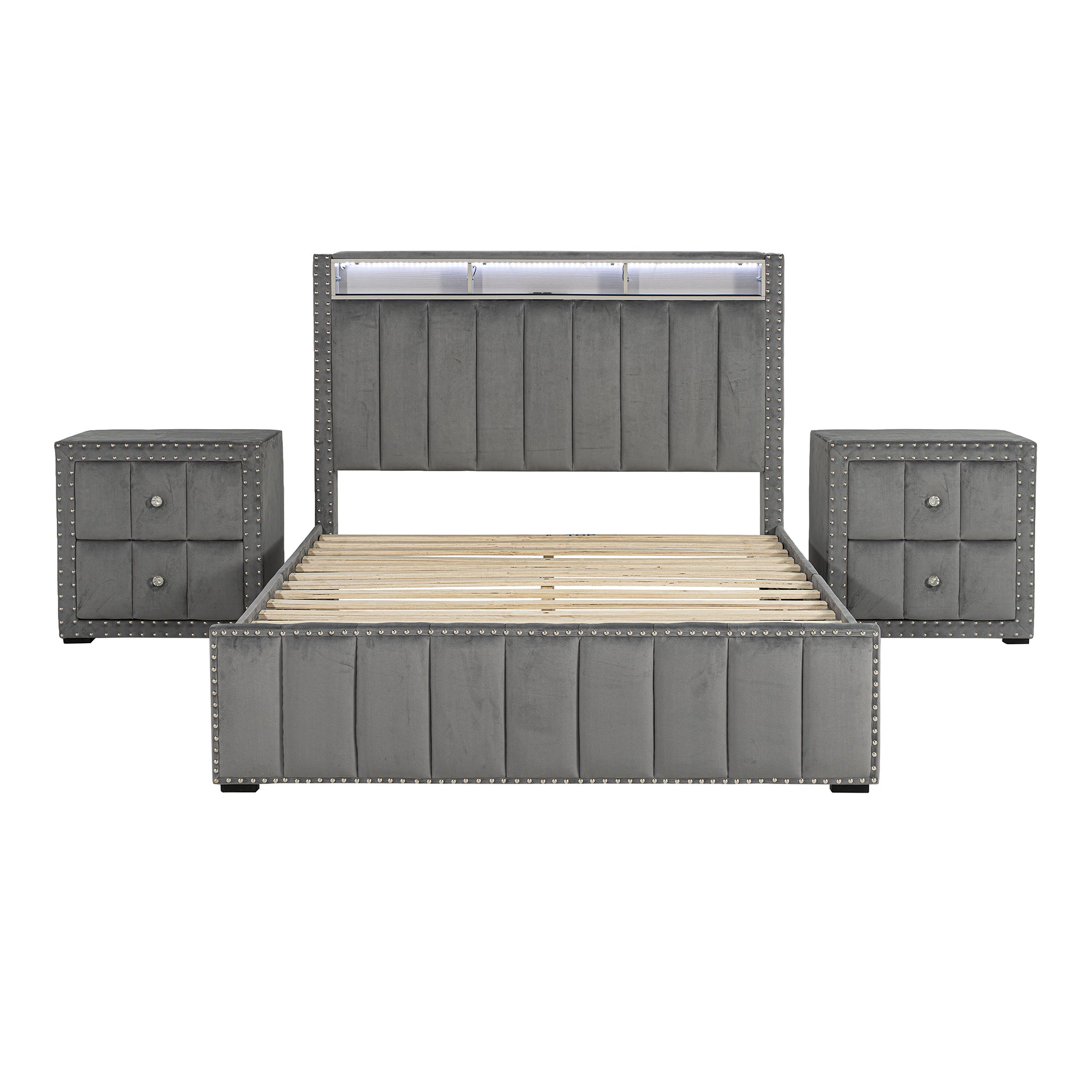 3-Piece Farese Full & Queen Storage Platform Bedroom Set with LED Light