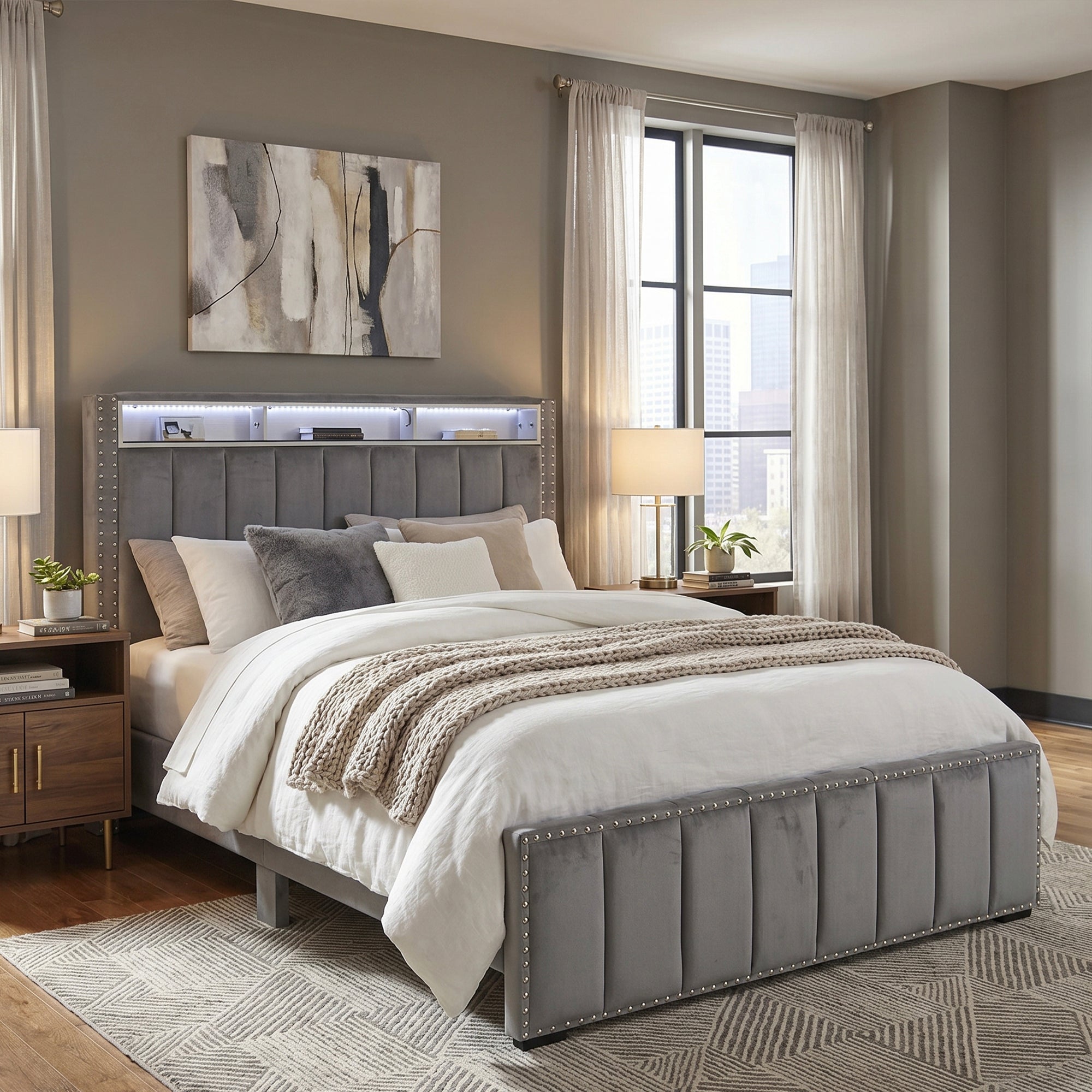 3-Piece Farese Full & Queen Storage Platform Bedroom Set with LED Light