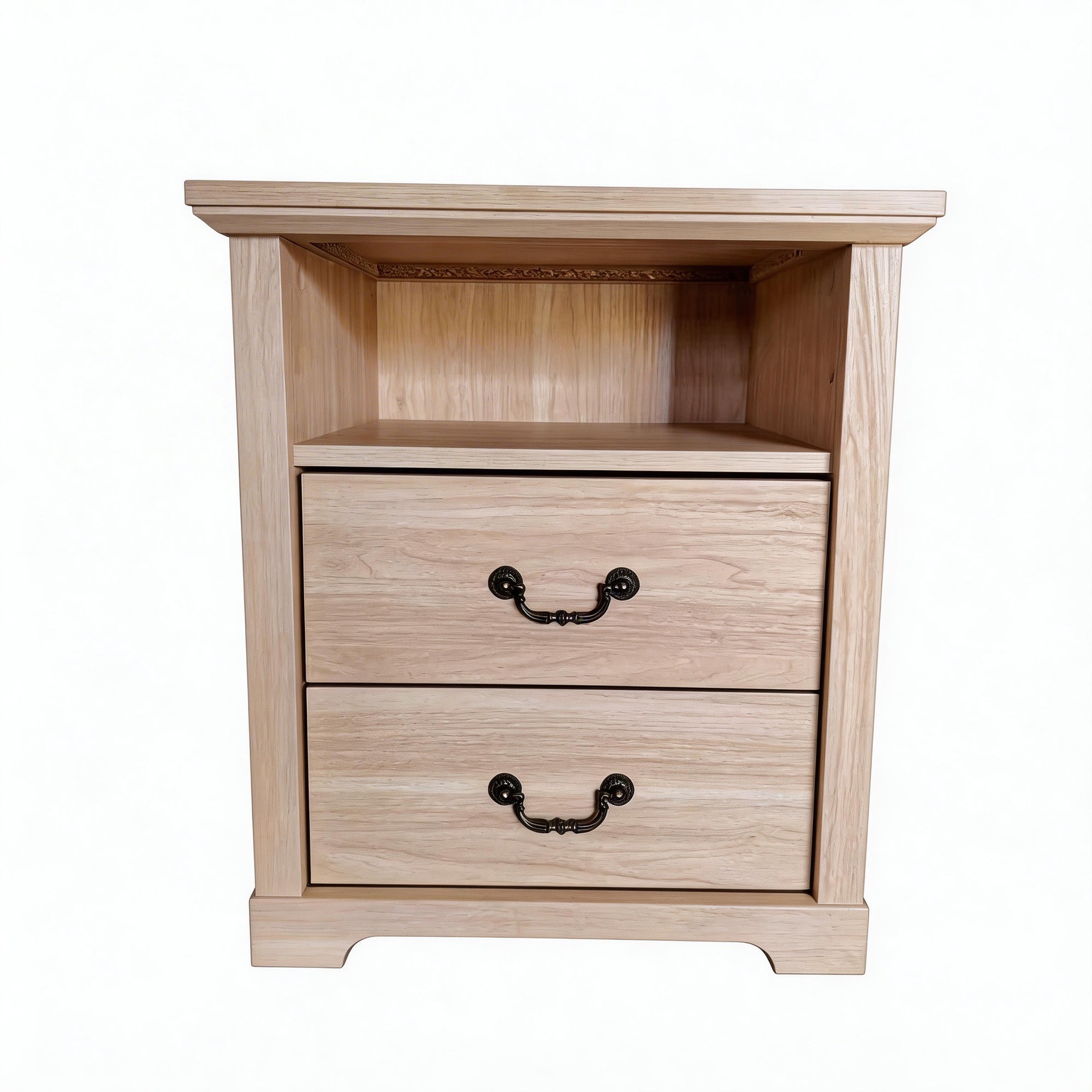 22 Inch Rustic 2-Drawer Nightstand with Open Top Shelf