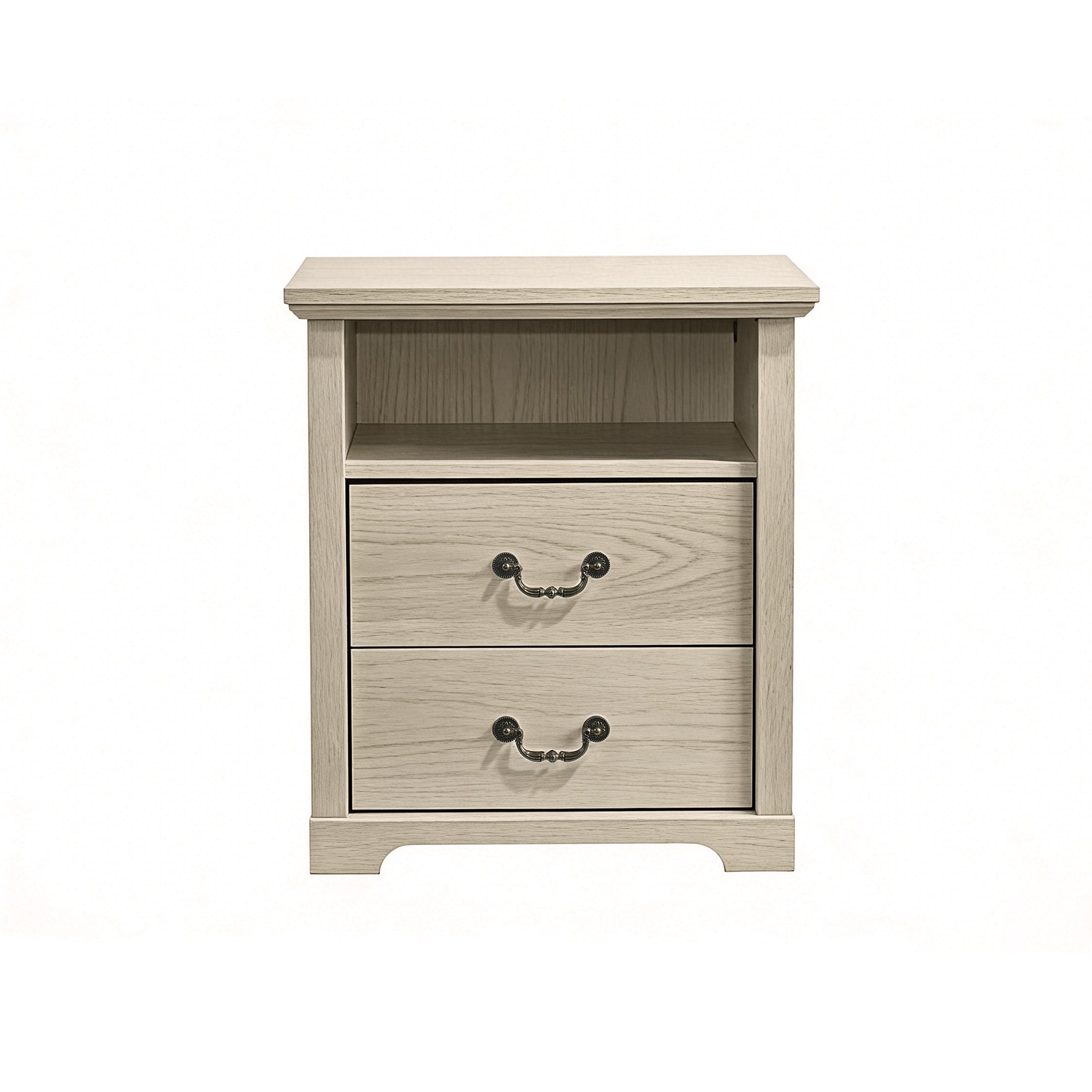 22 Inch Rustic 2-Drawer Nightstand with Open Top Shelf