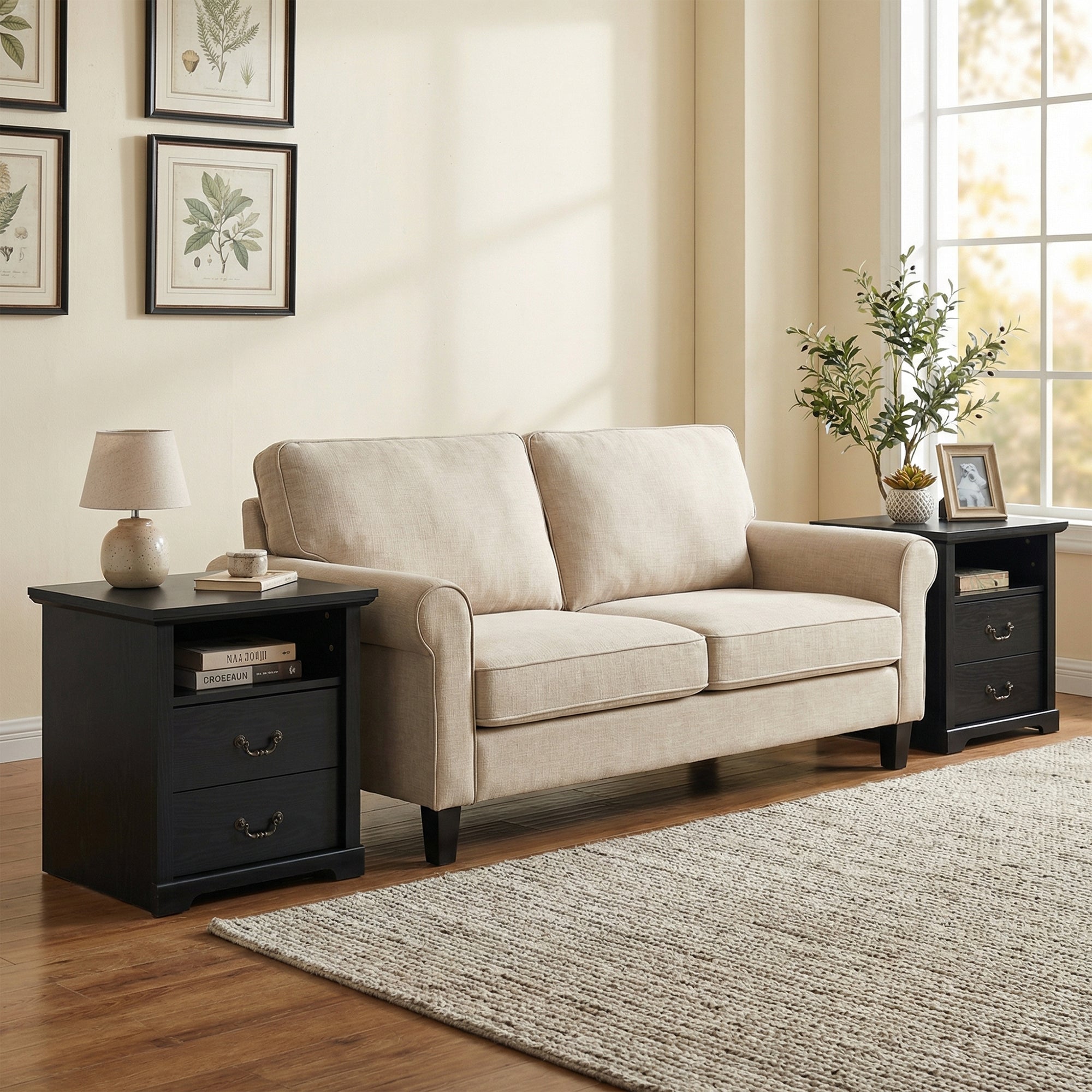 22 Inch Rustic 2-Drawer Nightstand with Open Top Shelf