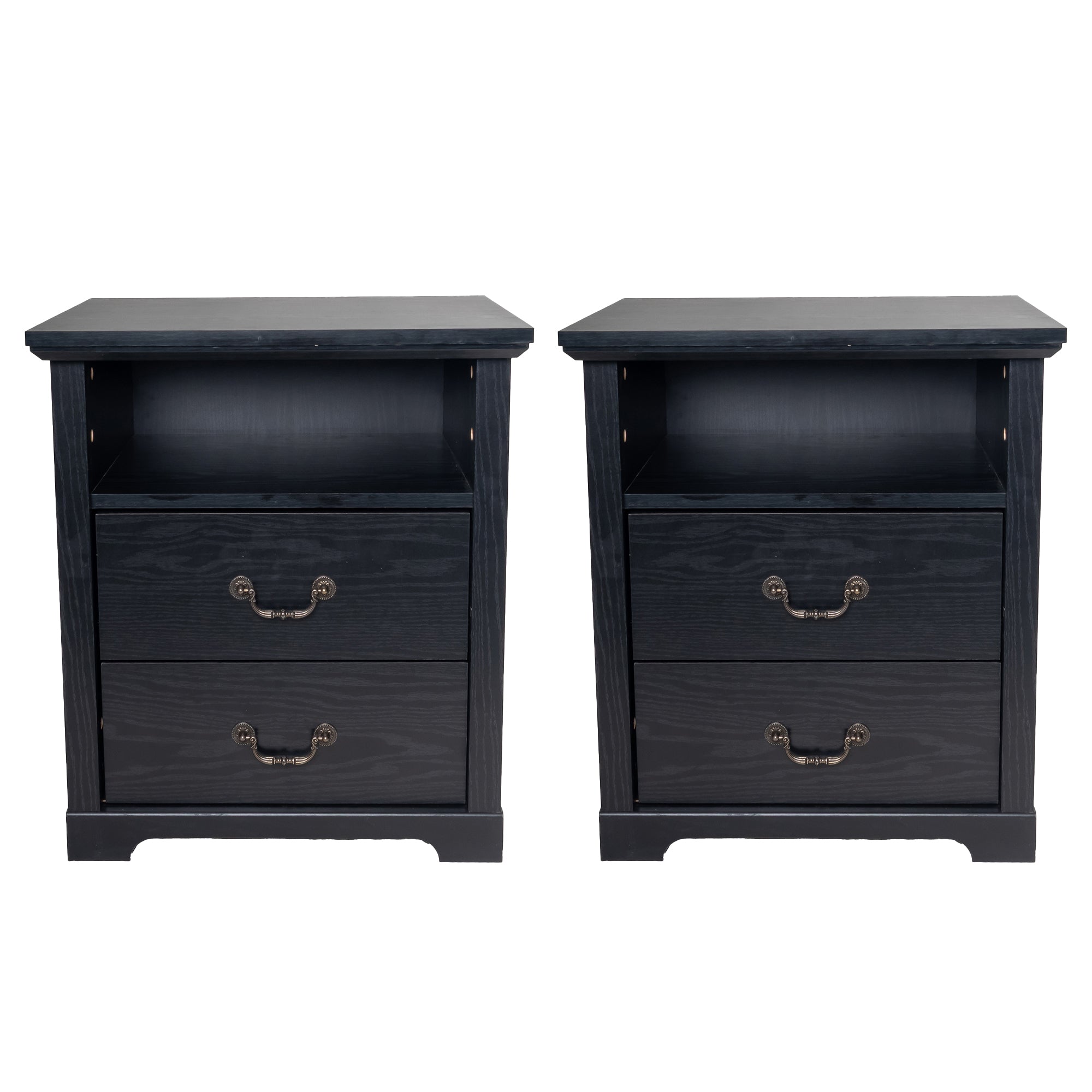 22 Inch Rustic 2-Drawer Nightstand with Open Top Shelf