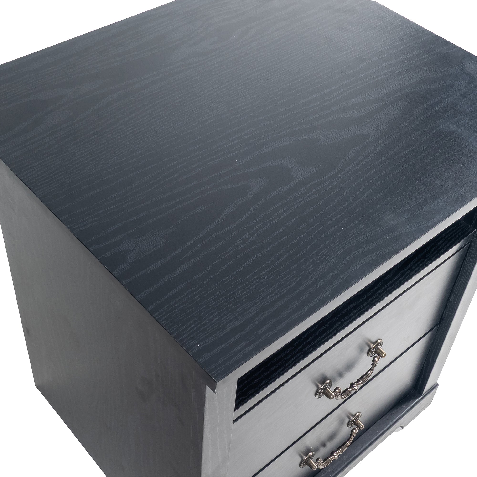 22 Inch Rustic 2-Drawer Nightstand with Open Top Shelf