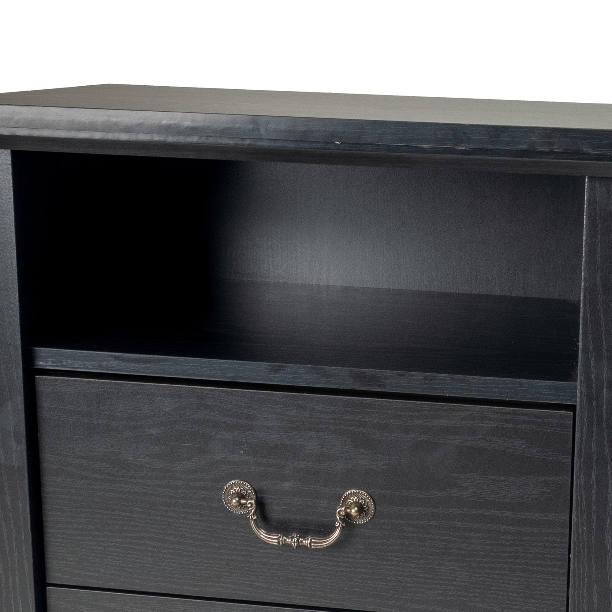 22 Inch Rustic 2-Drawer Nightstand with Open Top Shelf