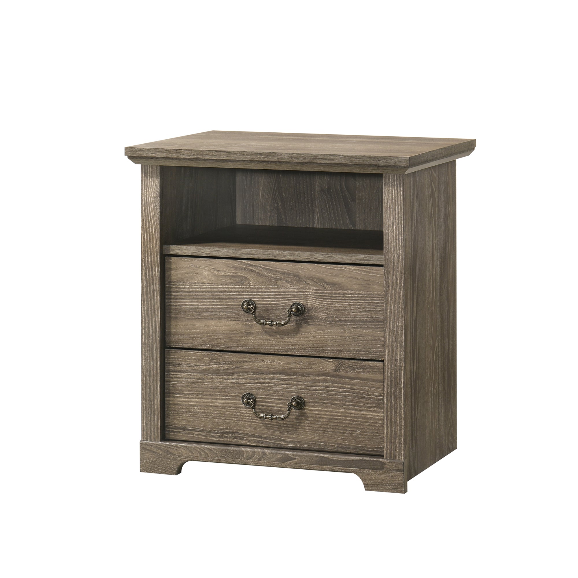 22 Inch Rustic 2-Drawer Nightstand with Open Top Shelf