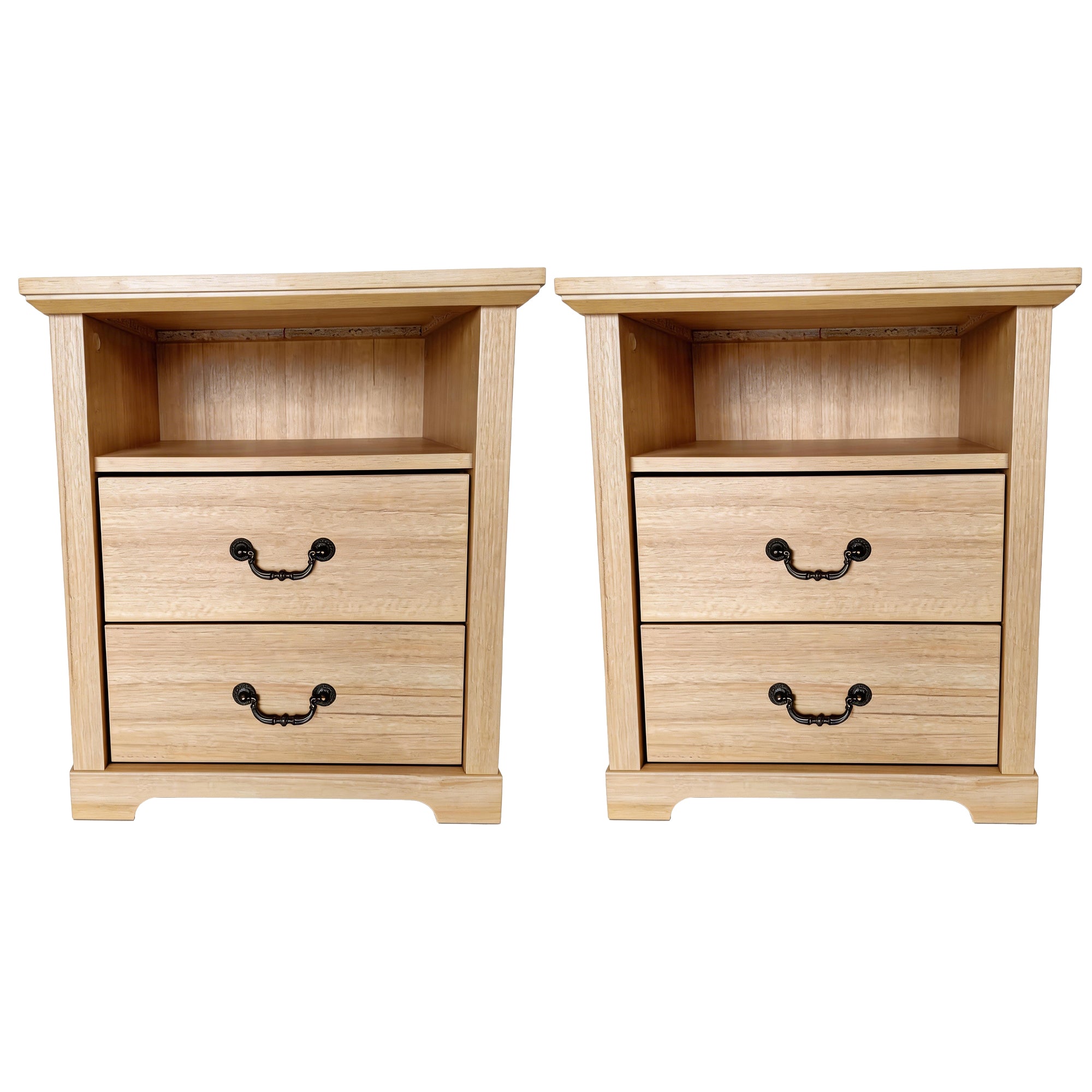 22 Inch Rustic 2-Drawer Nightstand with Open Top Shelf