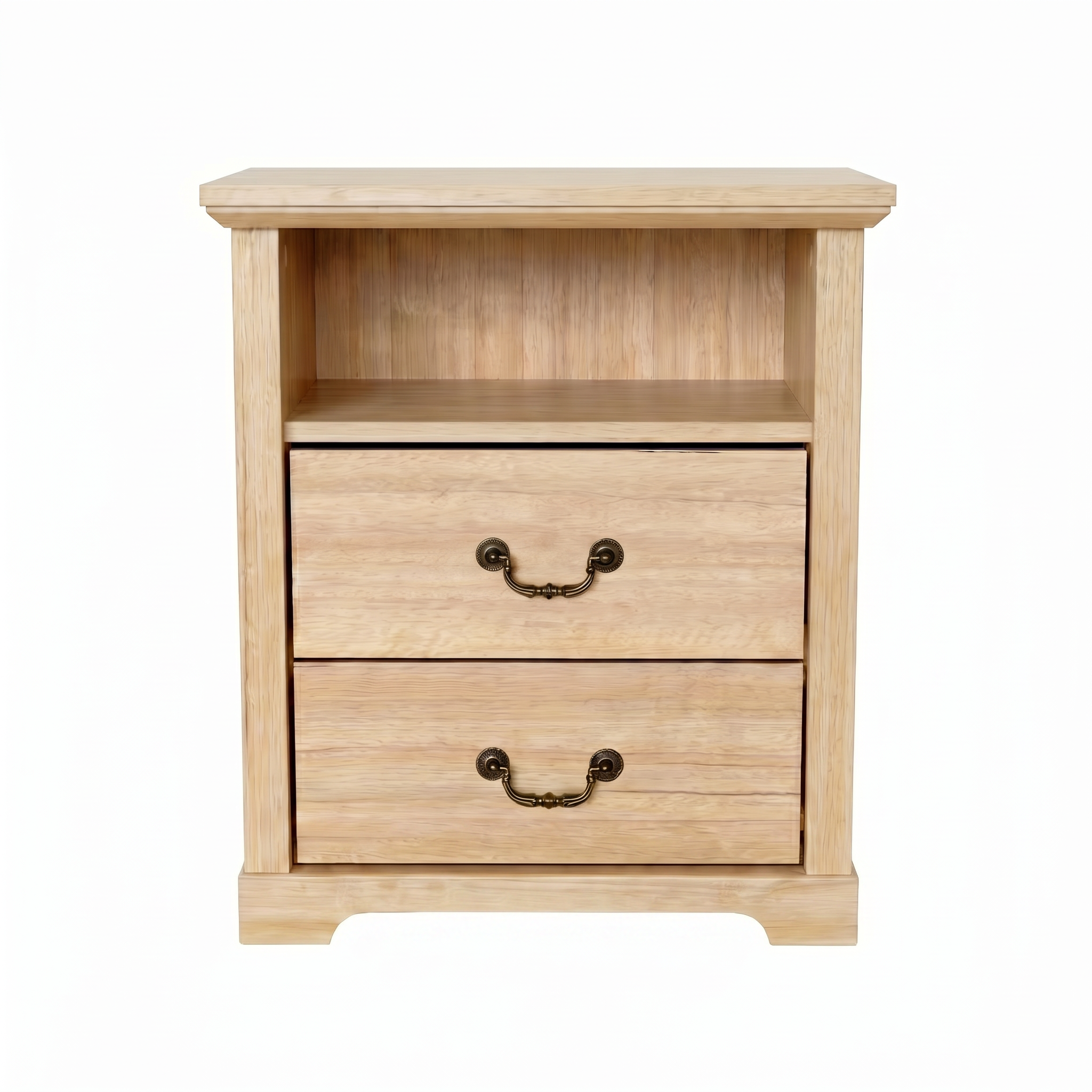 22 Inch Rustic 2-Drawer Nightstand with Open Top Shelf