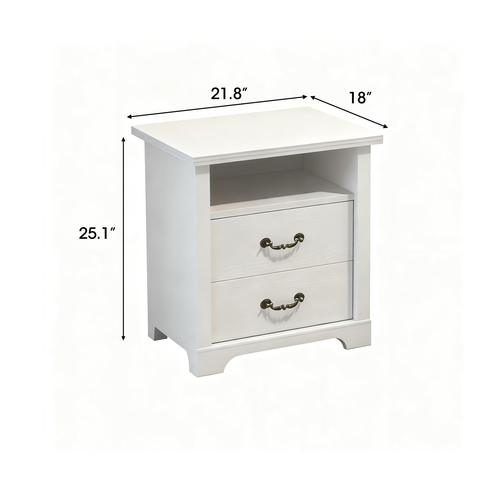 22 Inch Rustic 2-Drawer Nightstand with Open Top Shelf