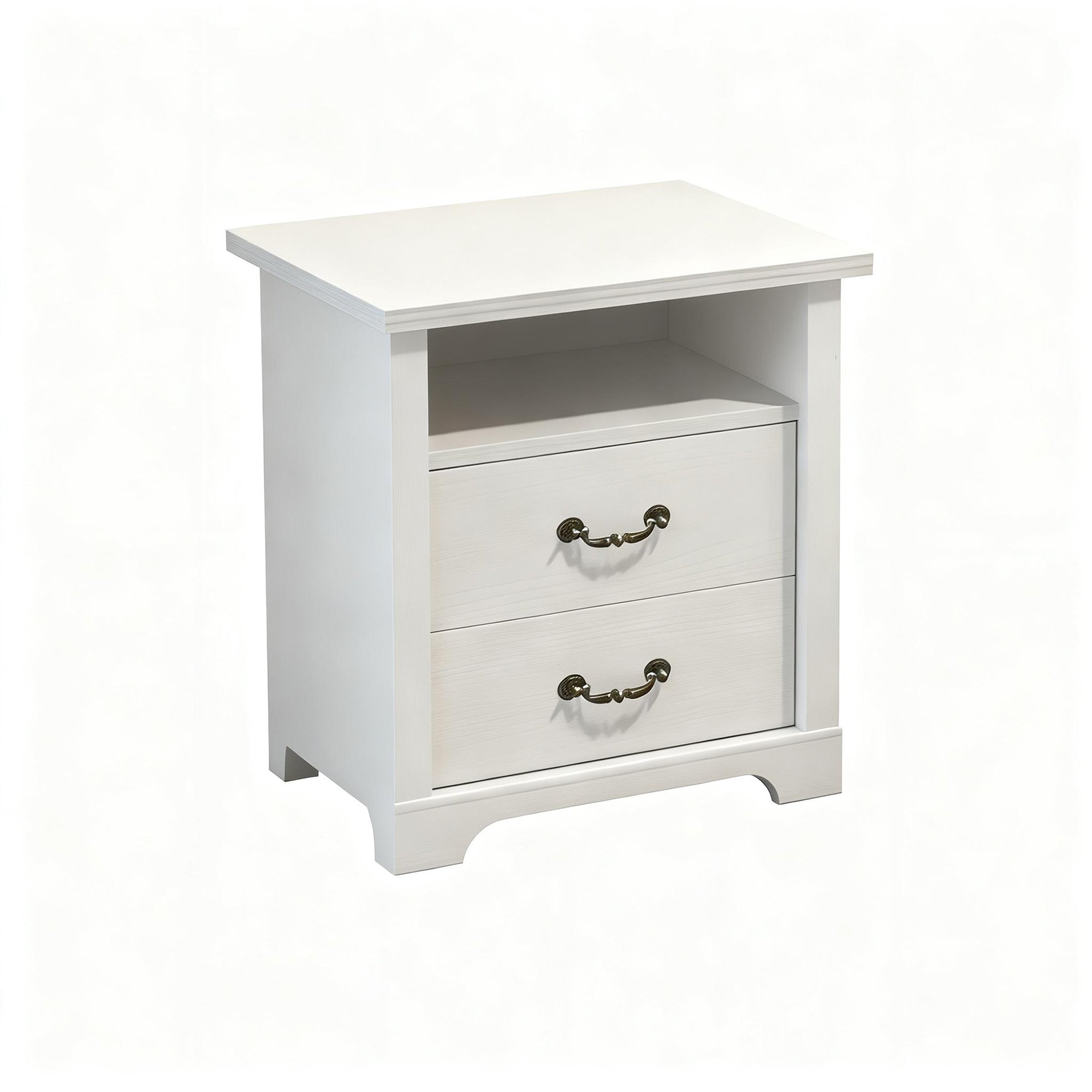 22 Inch Rustic 2-Drawer Nightstand with Open Top Shelf