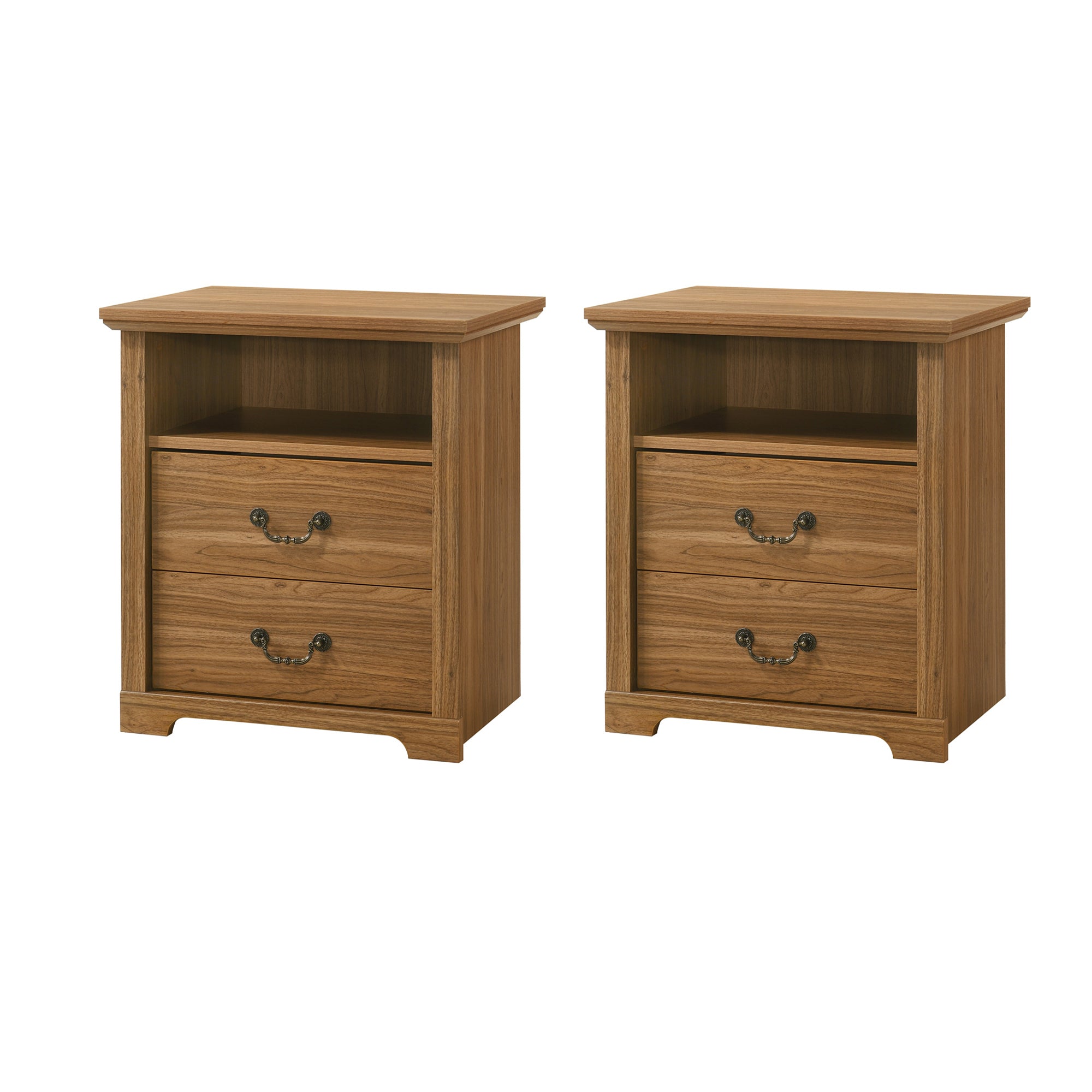 22 Inch Rustic 2-Drawer Nightstand with Open Top Shelf