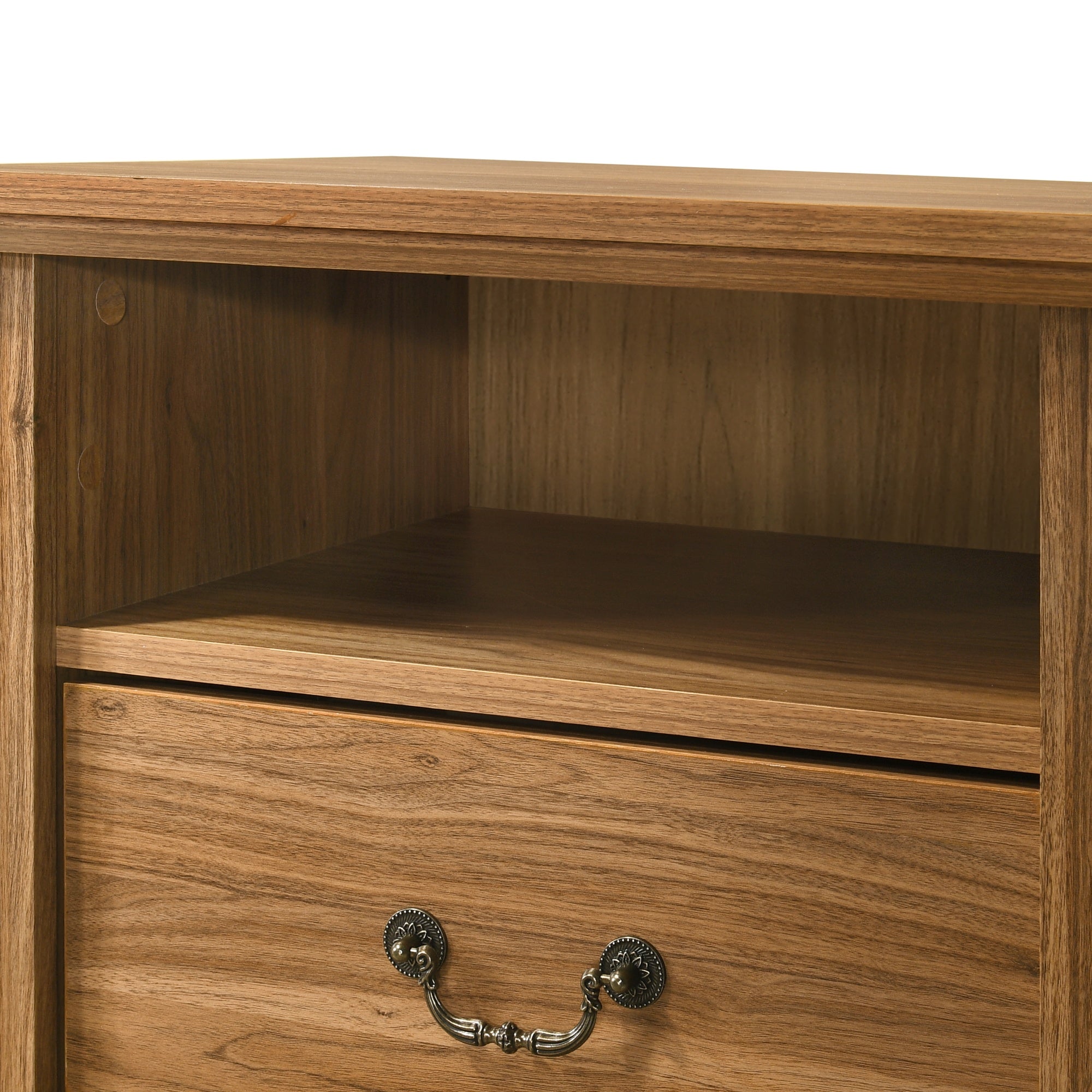 22 Inch Rustic 2-Drawer Nightstand with Open Top Shelf