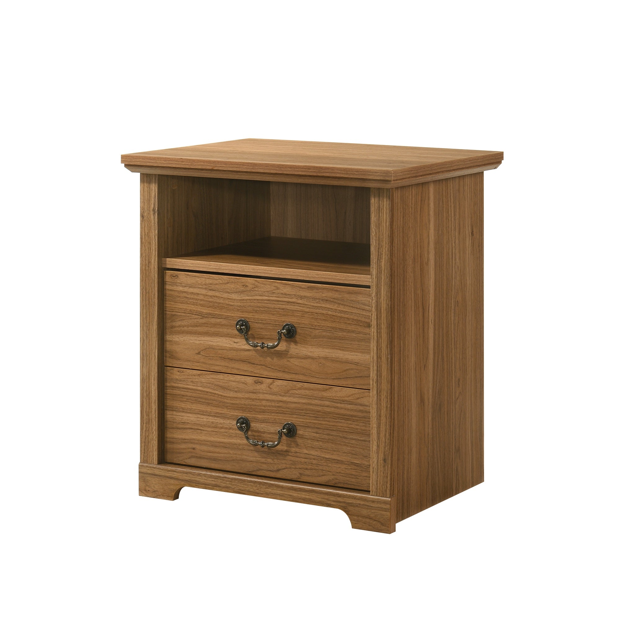 22 Inch Rustic 2-Drawer Nightstand with Open Top Shelf