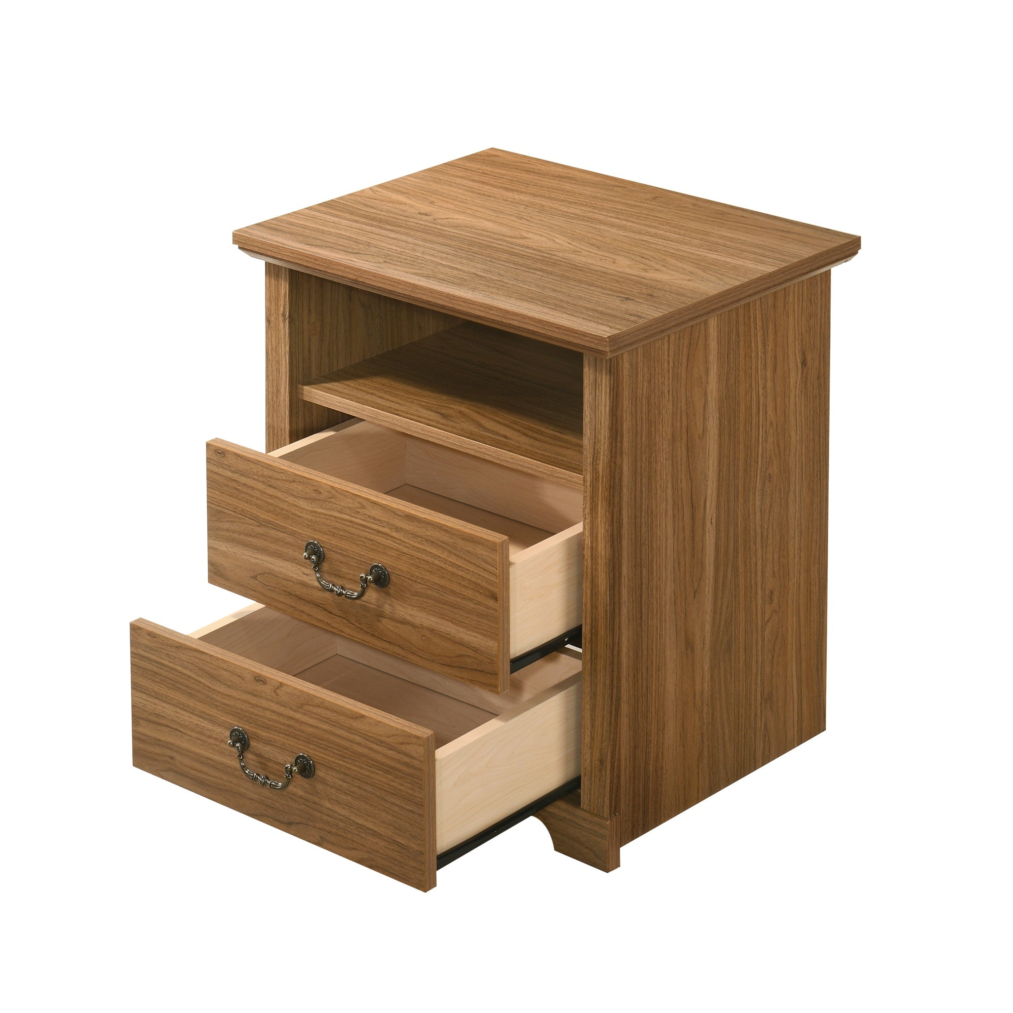 22 Inch Rustic 2-Drawer Nightstand with Open Top Shelf