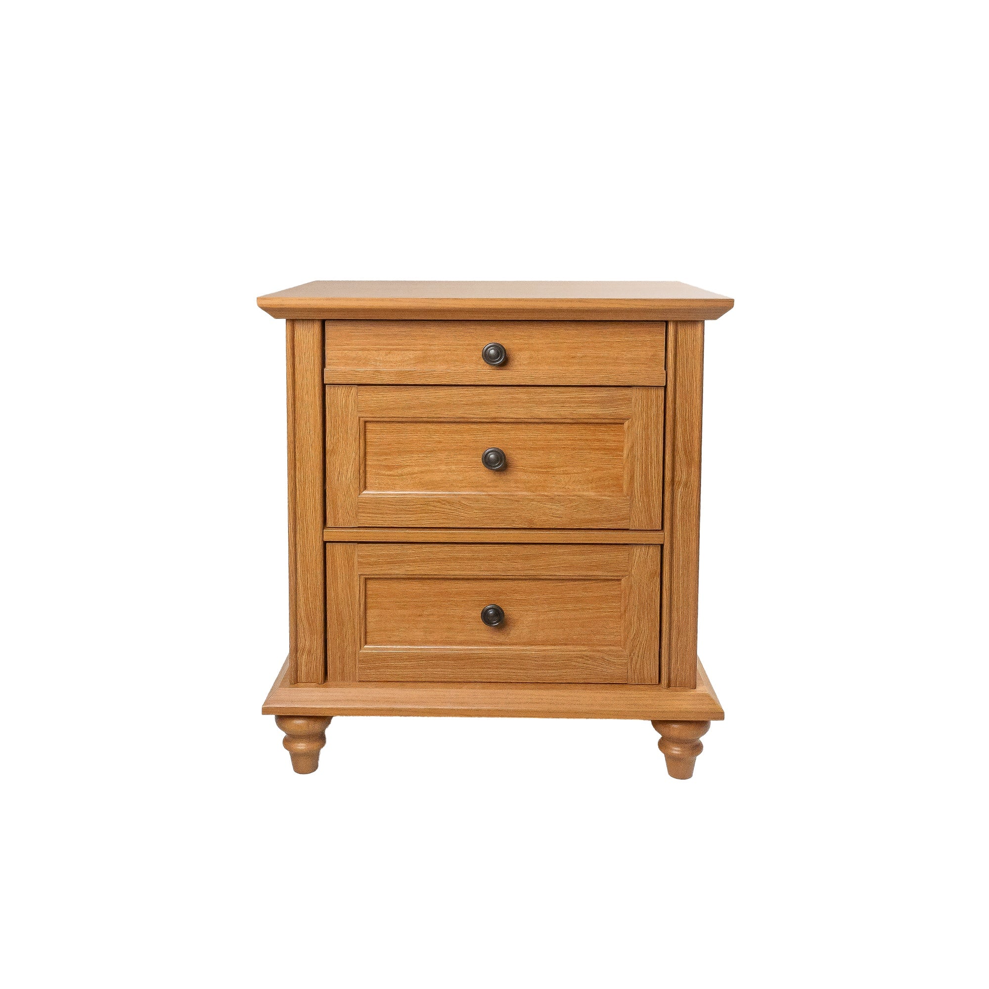 24 Inch Transitional 3-Drawer Nightstand with Solid Wood Legs