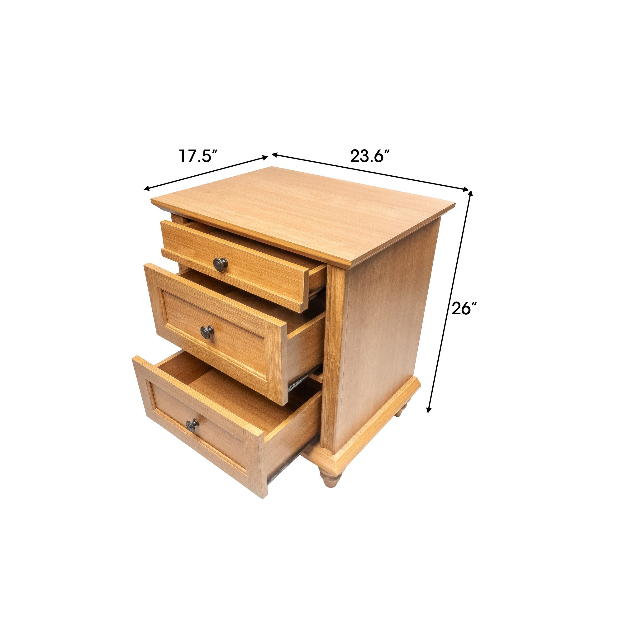 24 Inch Transitional 3-Drawer Nightstand with Solid Wood Legs
