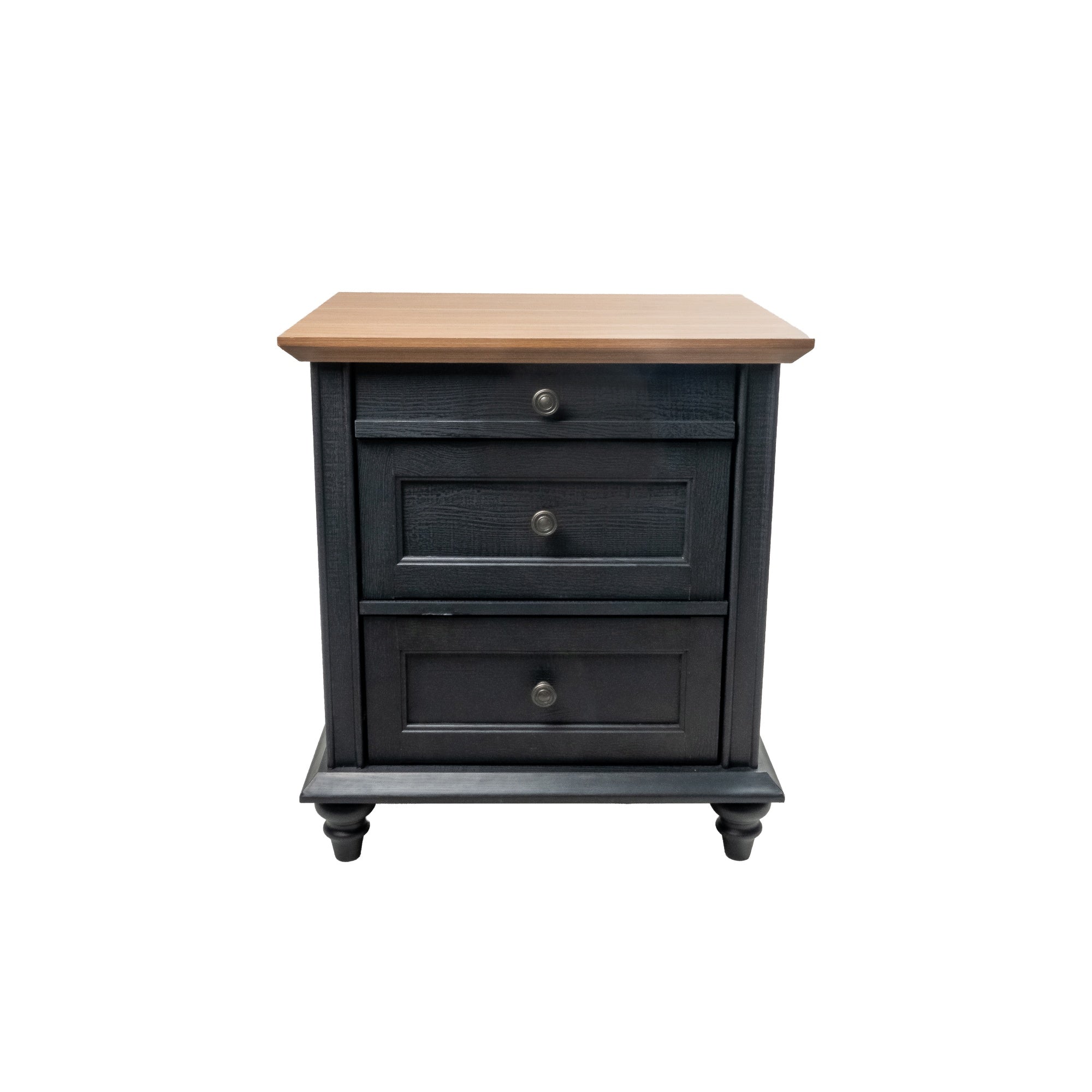 24 Inch Transitional 3-Drawer Nightstand with Solid Wood Legs