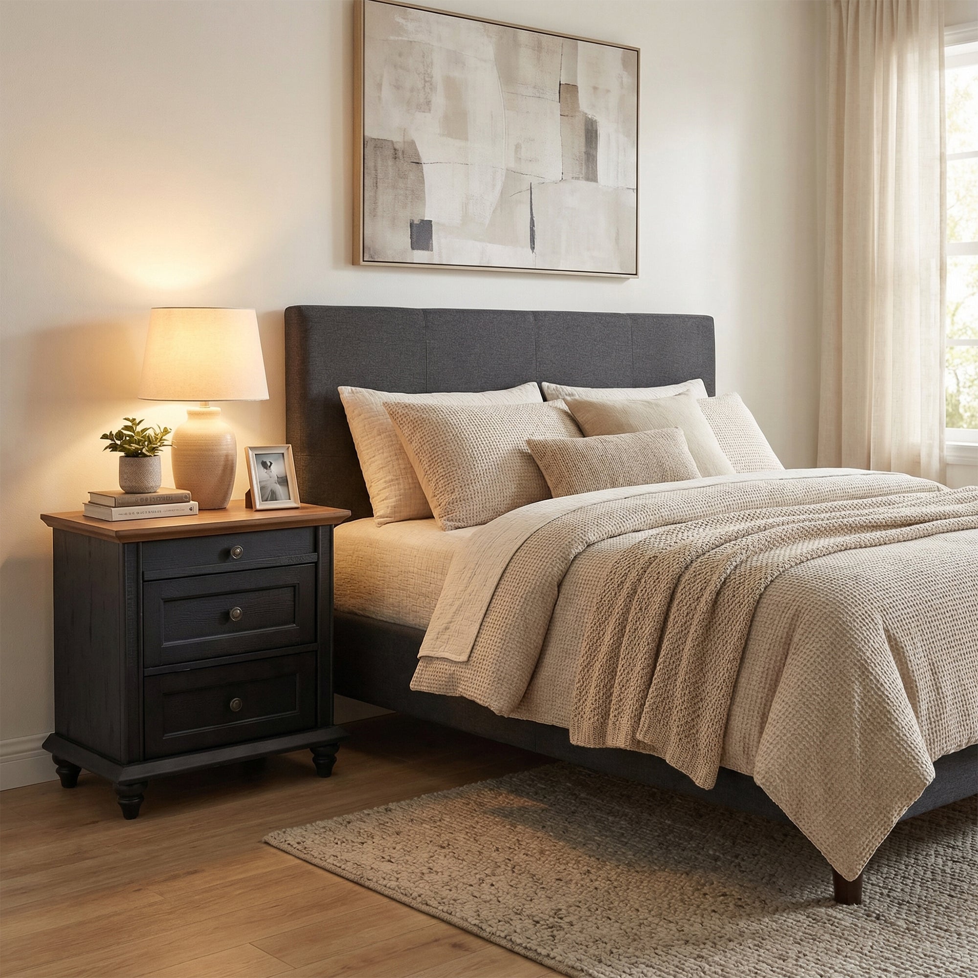 24 Inch Transitional 3-Drawer Nightstand with Solid Wood Legs