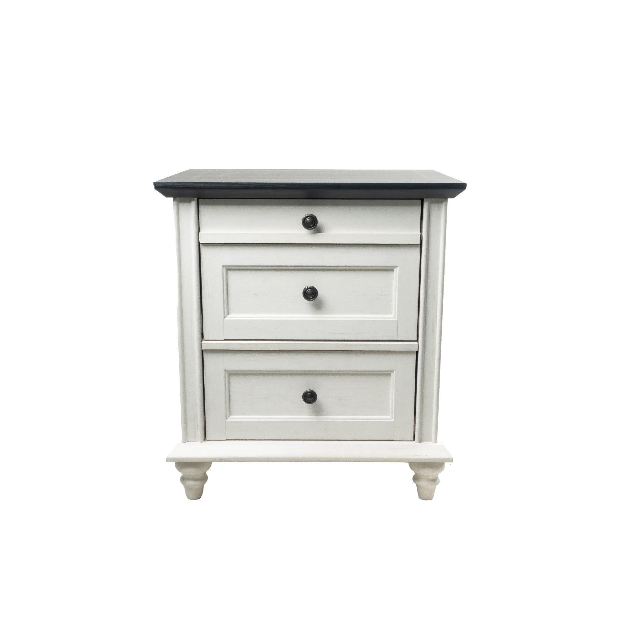 24 Inch Transitional 3-Drawer Nightstand with Solid Wood Legs