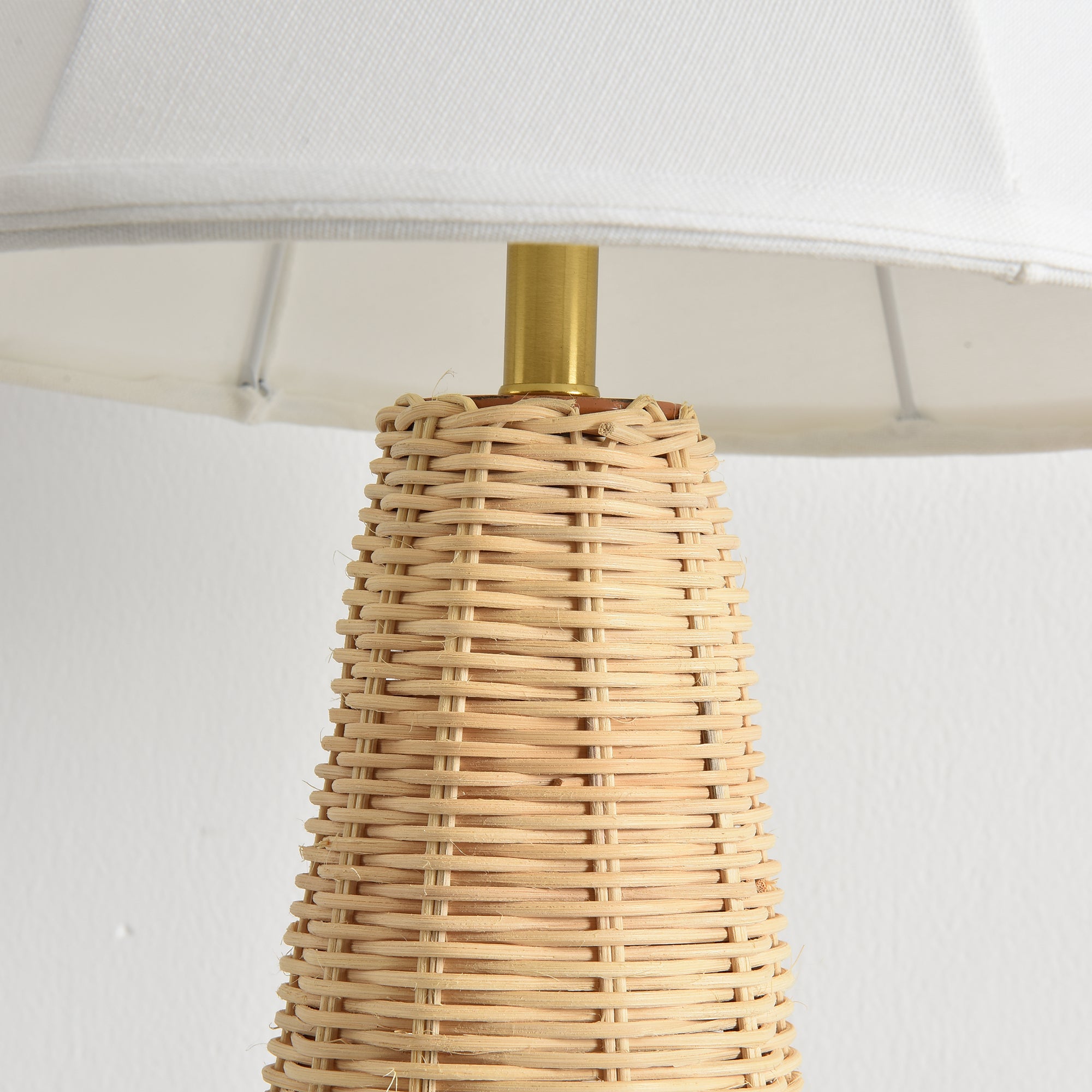 Enid 1-Light Farmhouse Rattan Table Lamp with Fabric Shade
