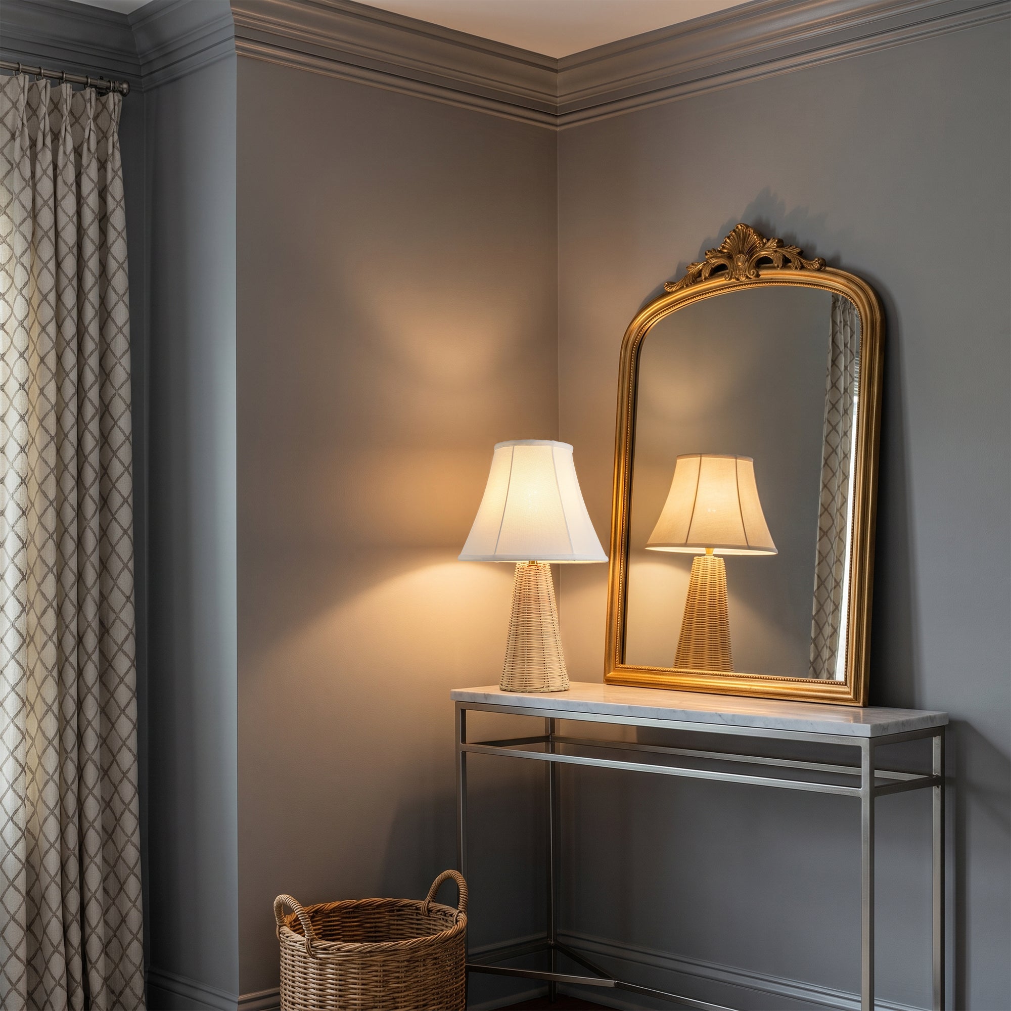 Enid 1-Light Farmhouse Rattan Table Lamp with Fabric Shade