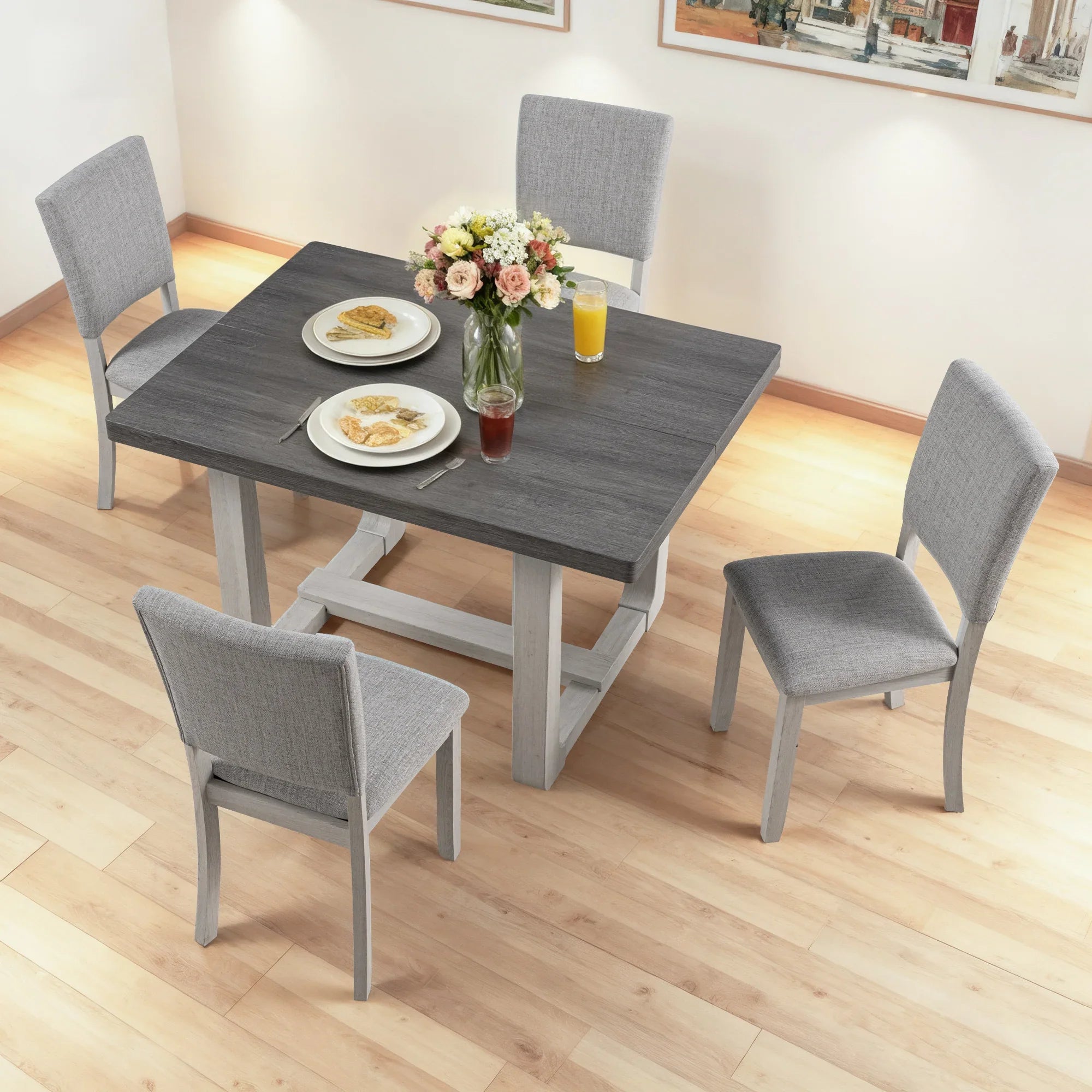 Sauro Gray Wood Top Rectangle Dining Table, Four Side Chairs Sold Separately