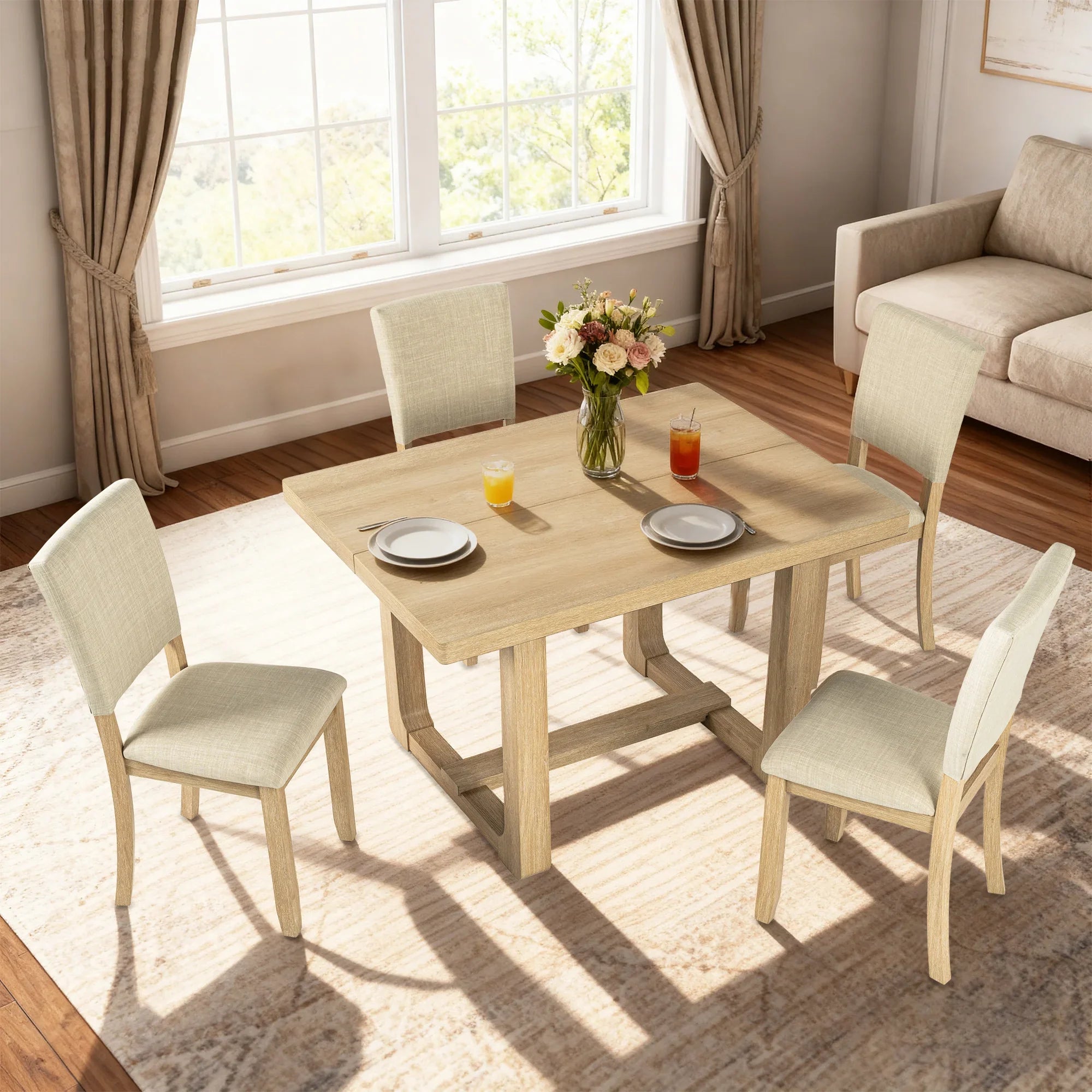 Sauro Gray Wood Top Rectangle Dining Table, Four Side Chairs Sold Separately