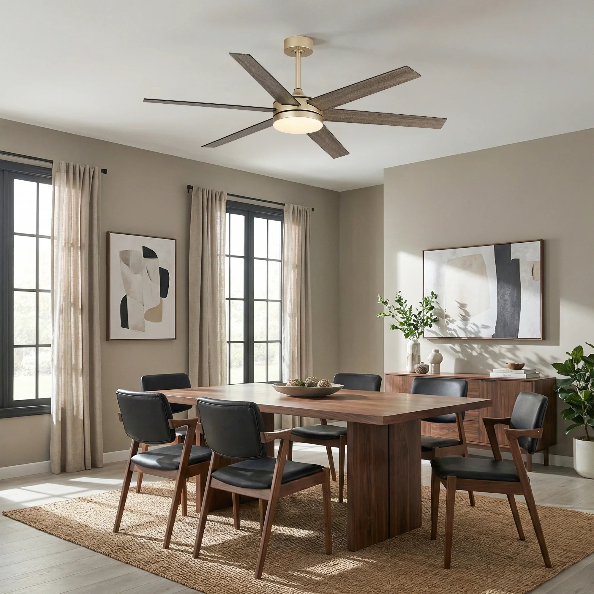 60" Volga DC Motor 6 Blades Modern Downrod Mount Ceiling Fan with Remote Control
