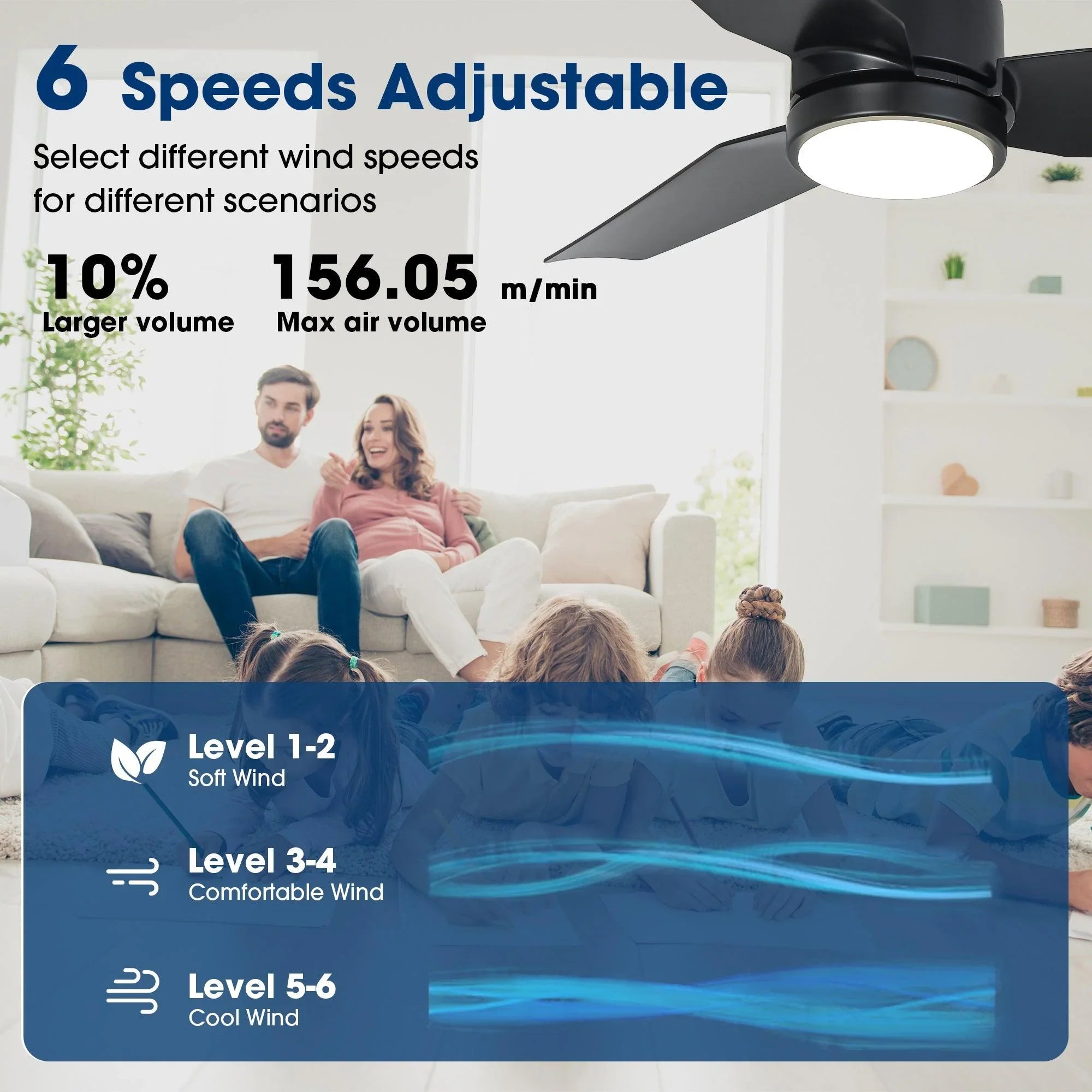 Vaczon 42 Inch DC Motor Modern Downrod Ceiling Fan with LED Light and Remote Control