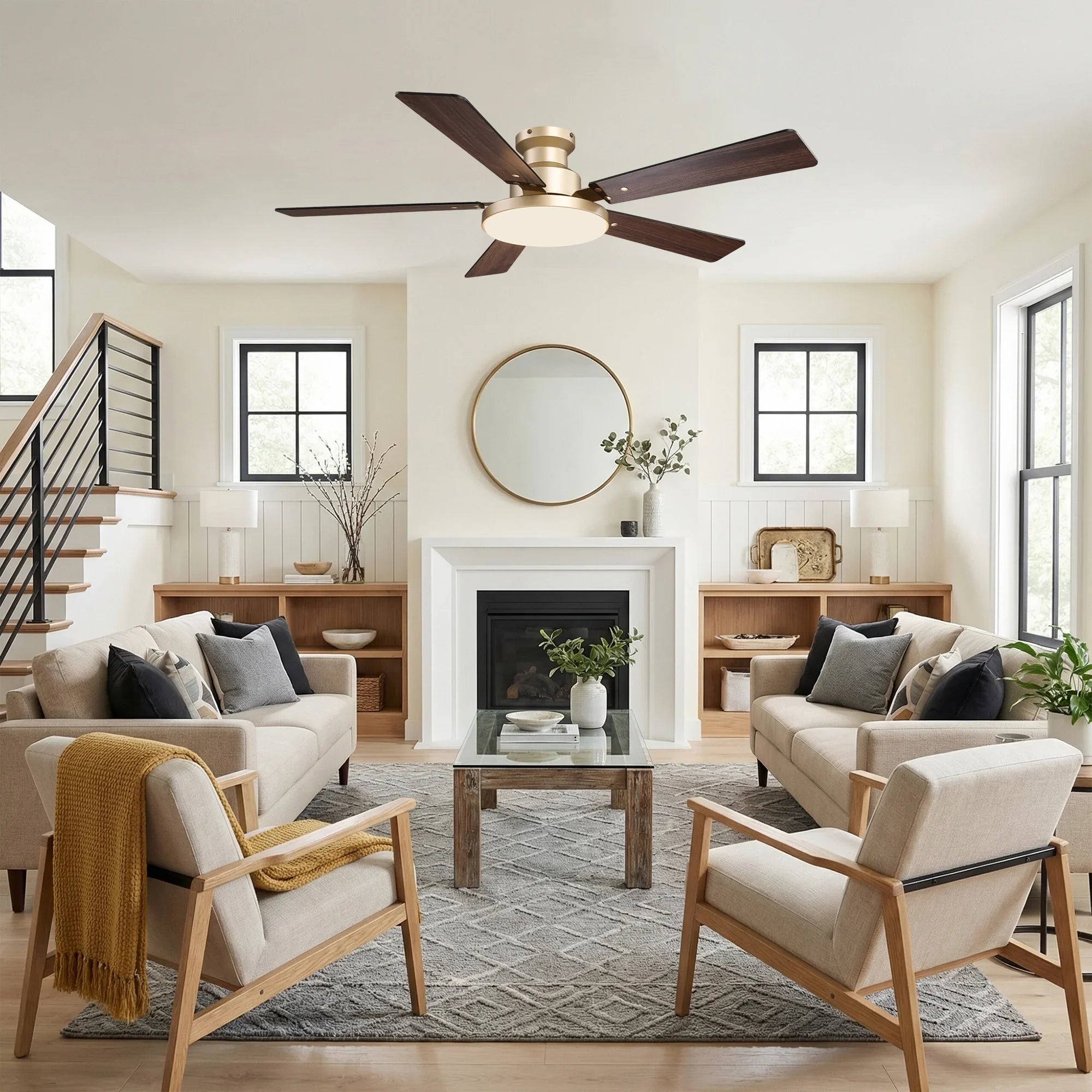 Vaczon 52" Riva Double-sided Blades LED Flush mount Ceiling Fan