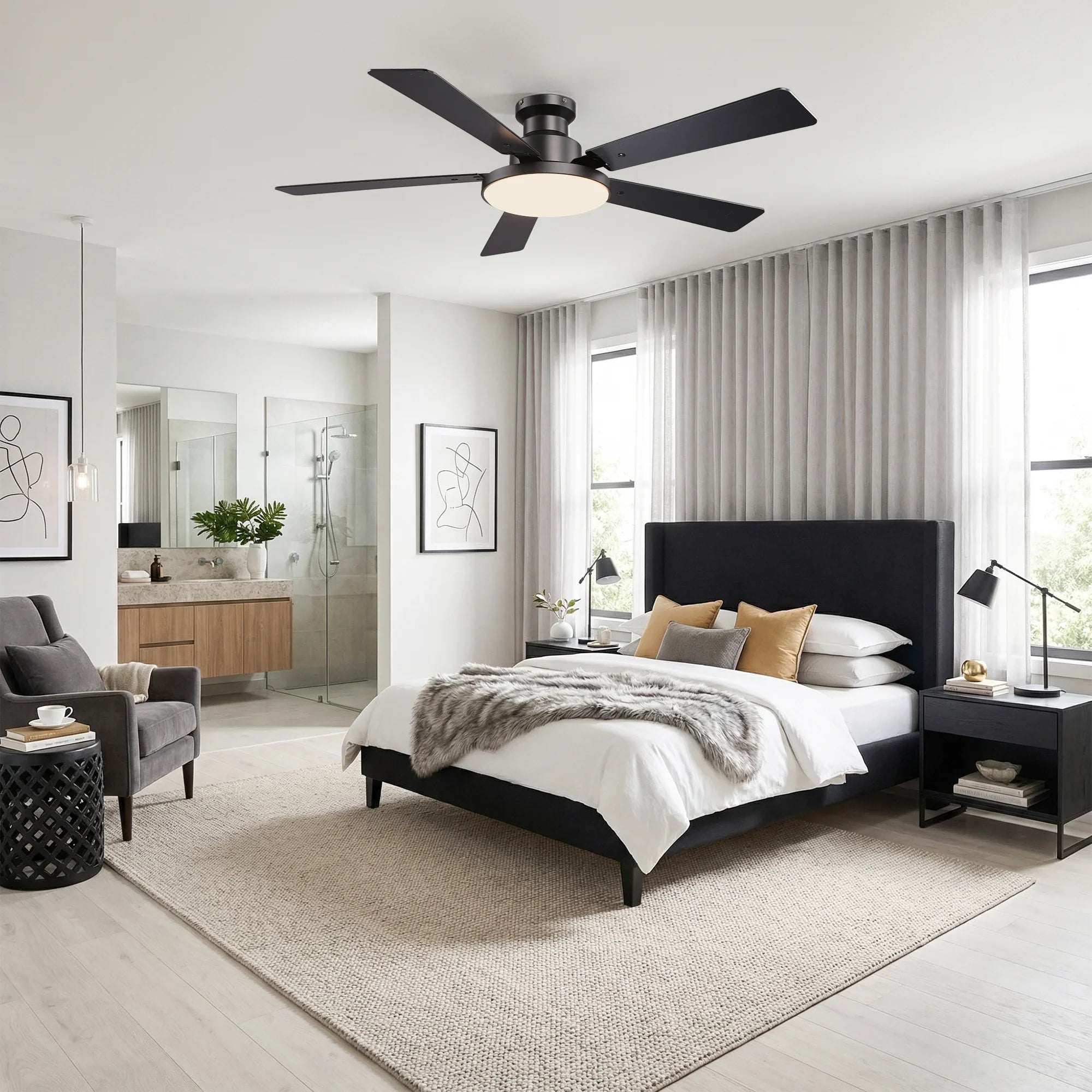 Vaczon 52" Riva Double-sided Blades LED Flush mount Ceiling Fan
