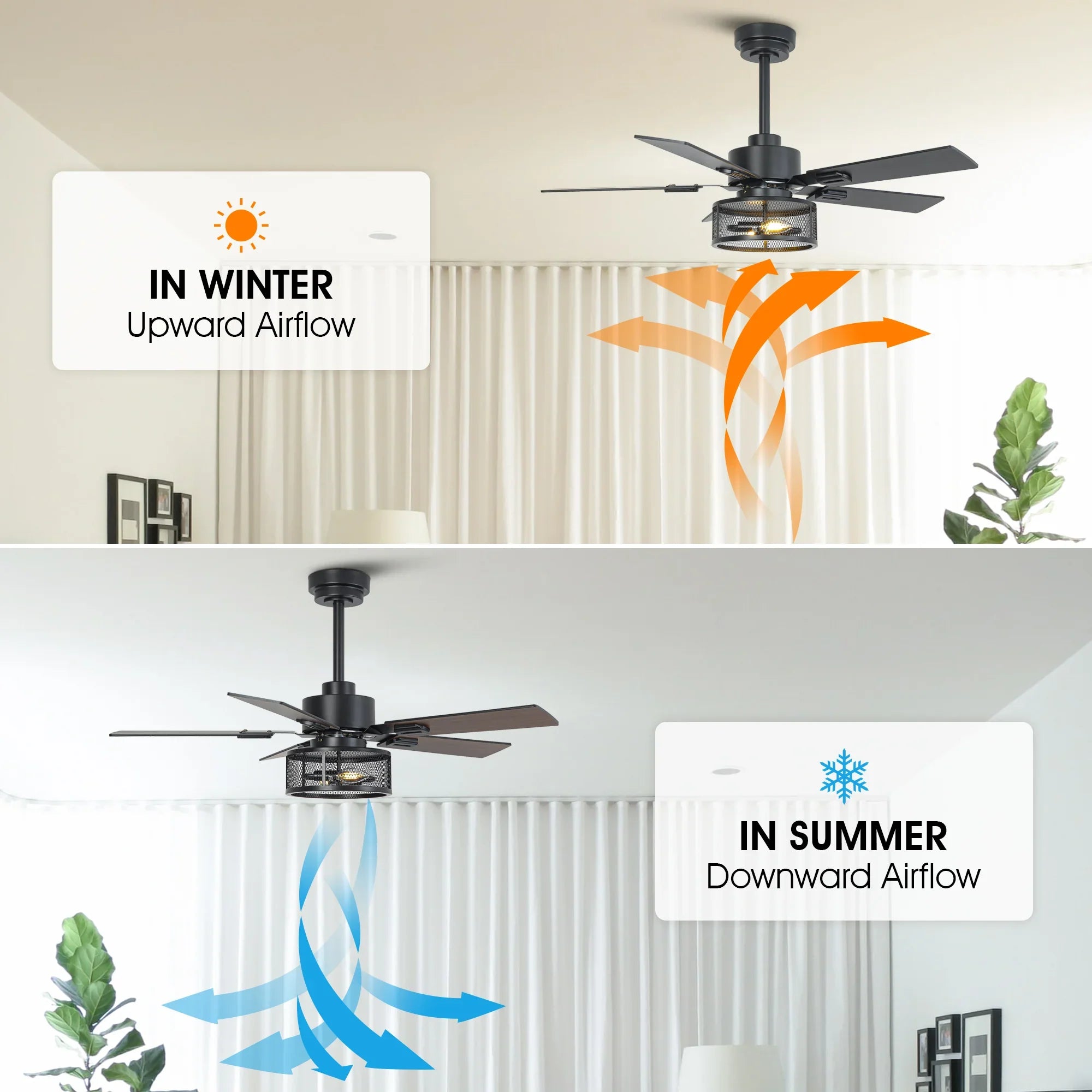 Vaczon 42 Inch 52 Inch 60 Inch Eden Downrod Mount Ceiling Fan with Light and APP & Remote Control