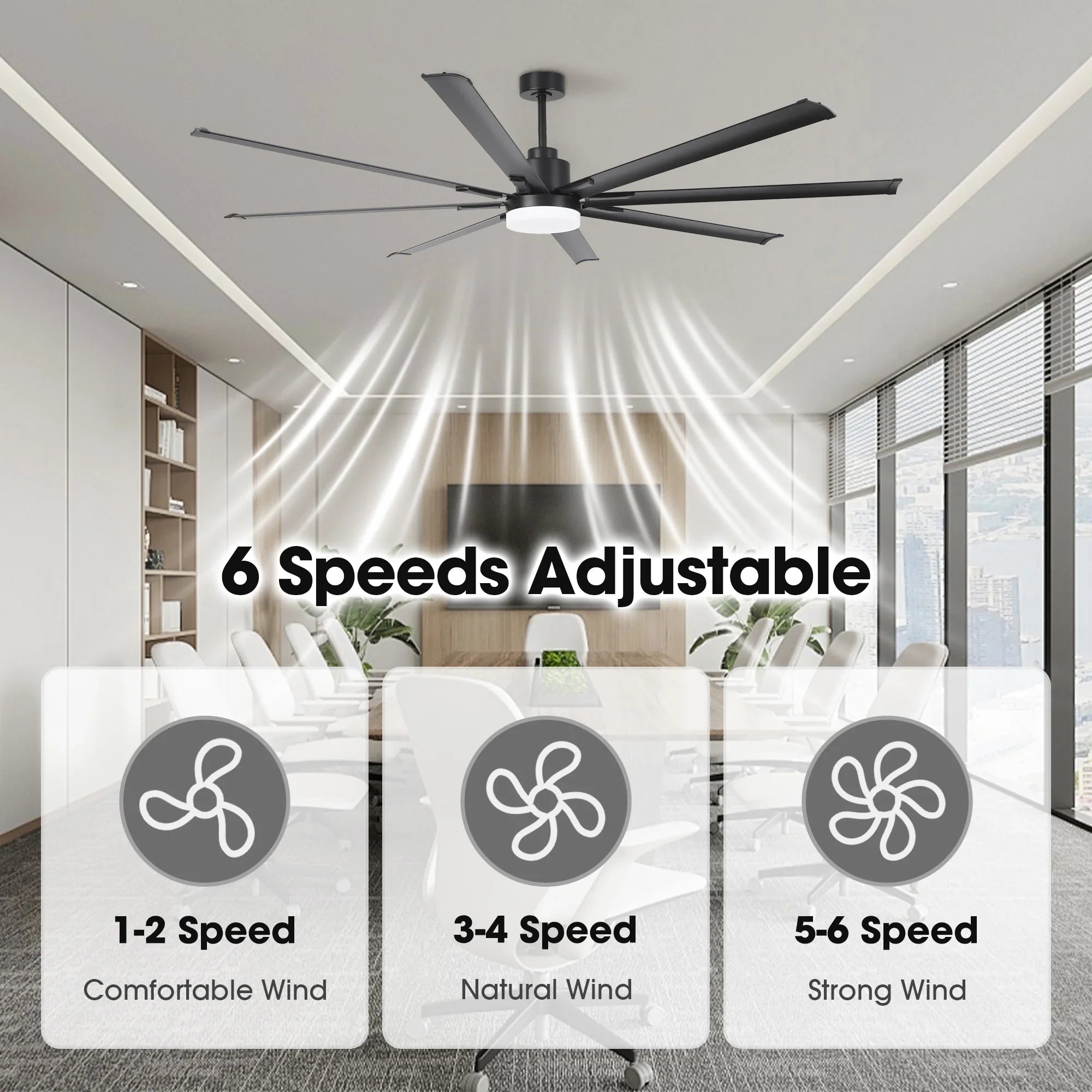 Vaczon 84 Inch 100 Inch Black HVLS Fan LED Large Ceiling Fan with Remote Control