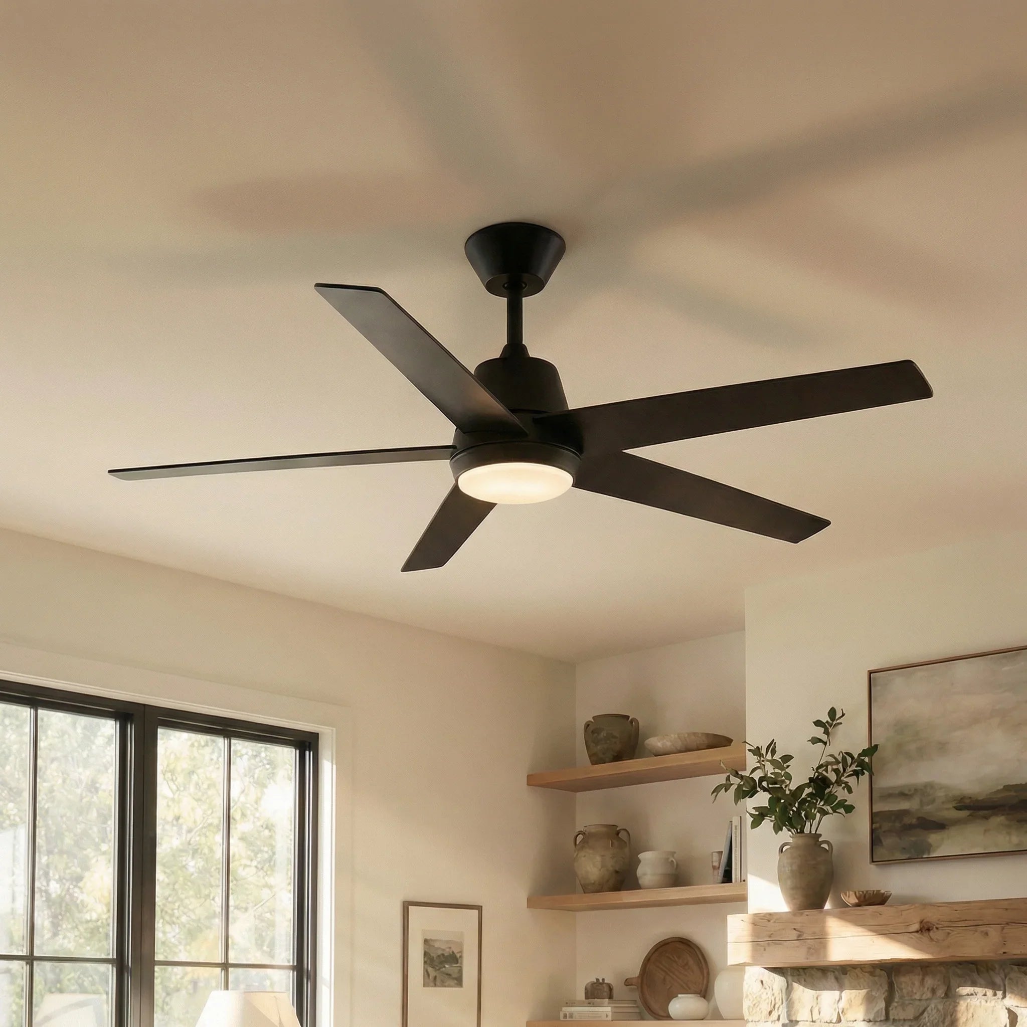 Vaczon 52 Inch Otis Downrod Mount LED Ceiling Fan with APP & Remote Control