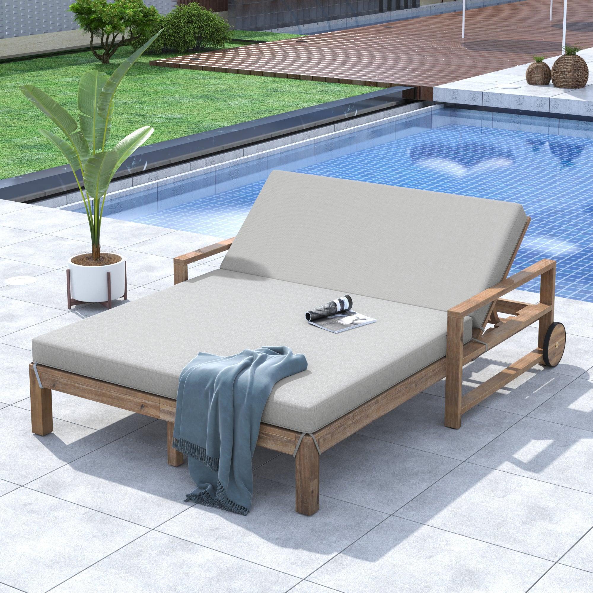 1-Piece Farmhouse-styled Wooden Outdoor Sunbed for Ultimate Relaxation, Poolside, Garden and Backyard