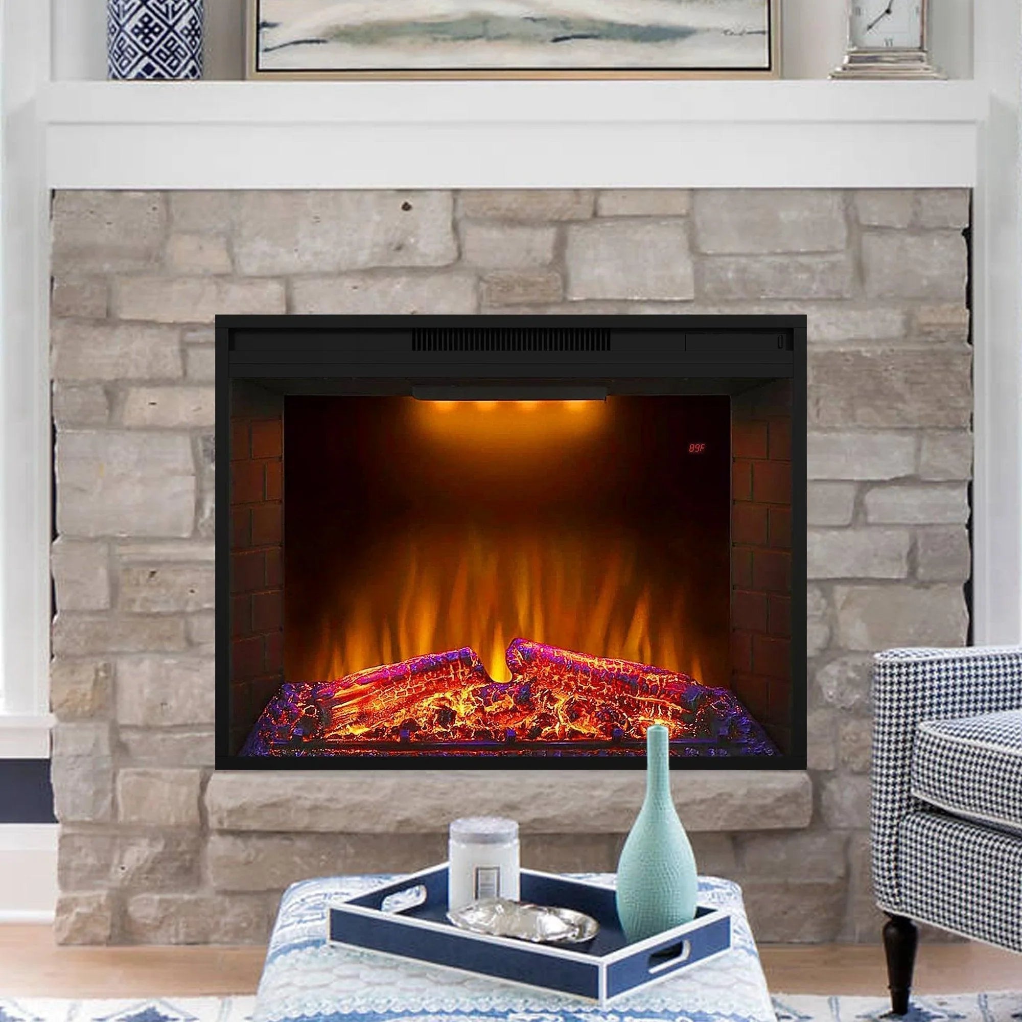 Black Electric Fireplace Heater Insert with Overheating Protection and Remote Control - ParrotUncle