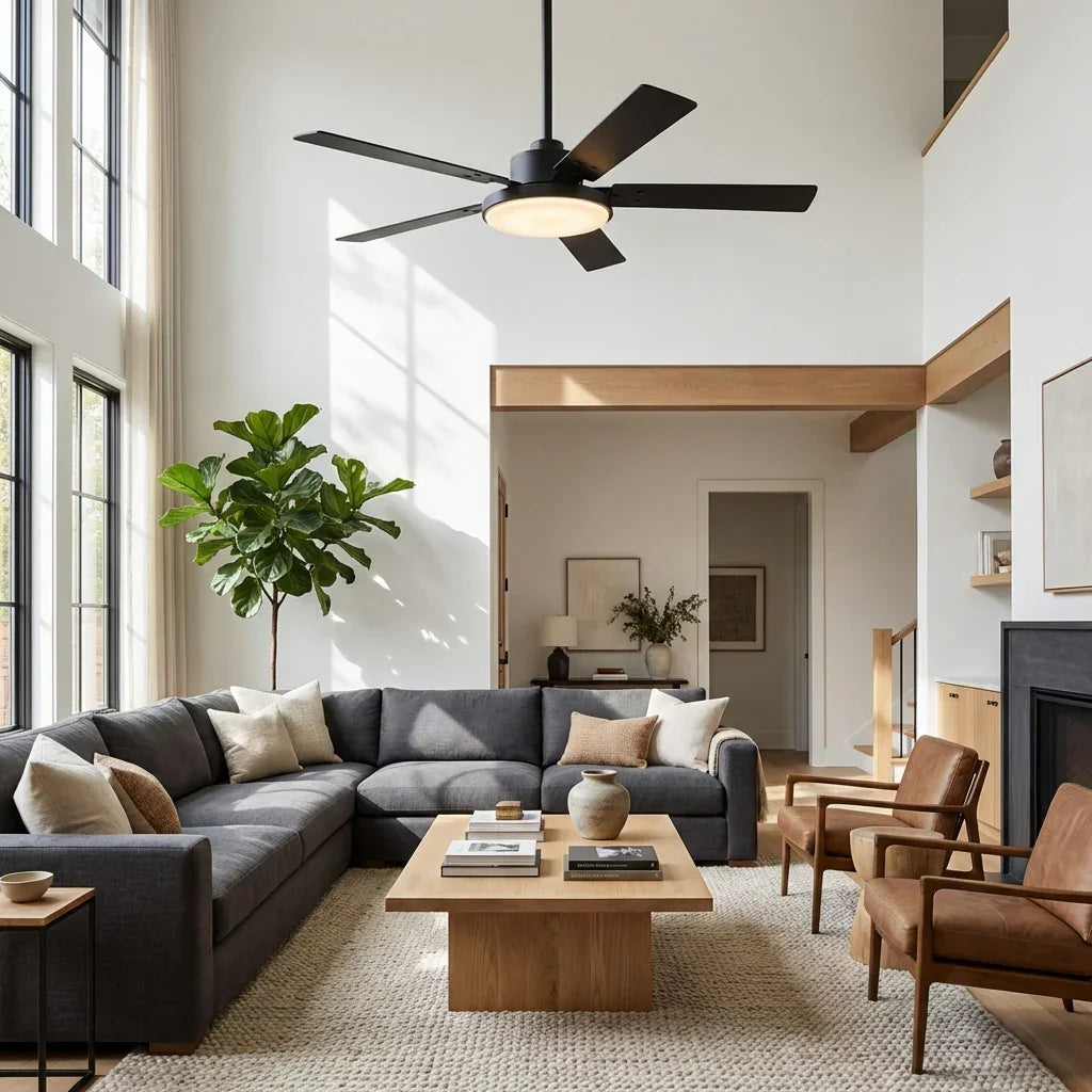 Vaczon 52 Inch 5 Blades DC Motor Modern Downrod Ceiling Fan with LED Light and Remote Control