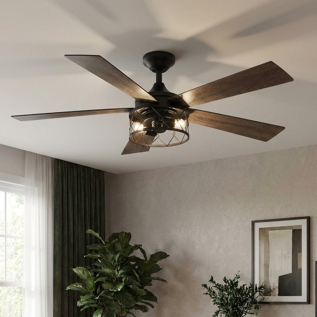 52" Windmill Modern DC Motor Downrod Mount Reversible Ceiling Fan with Lighting and Remote Control