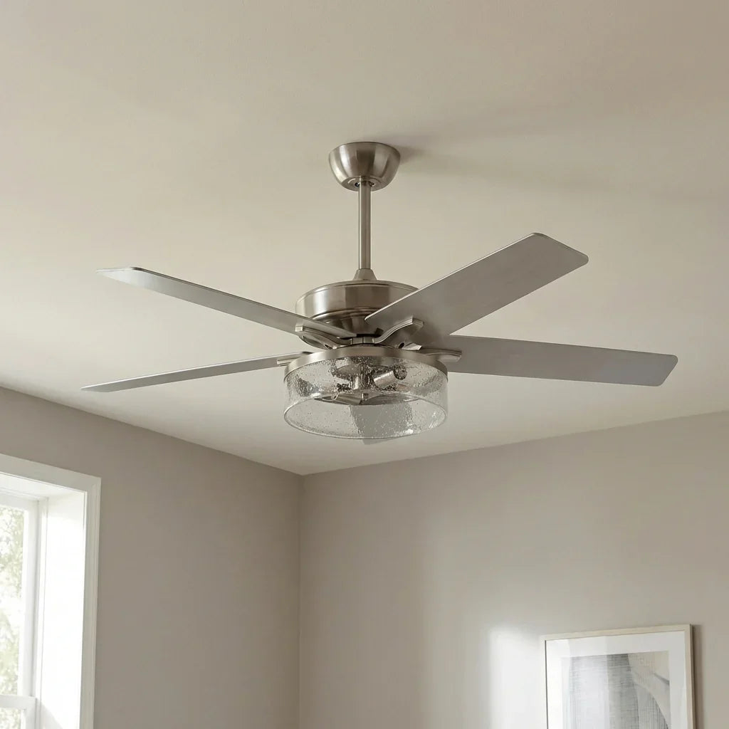 52 Inch Archer Modern Satin Nickel Ceiling Fan with Light & Remote Control