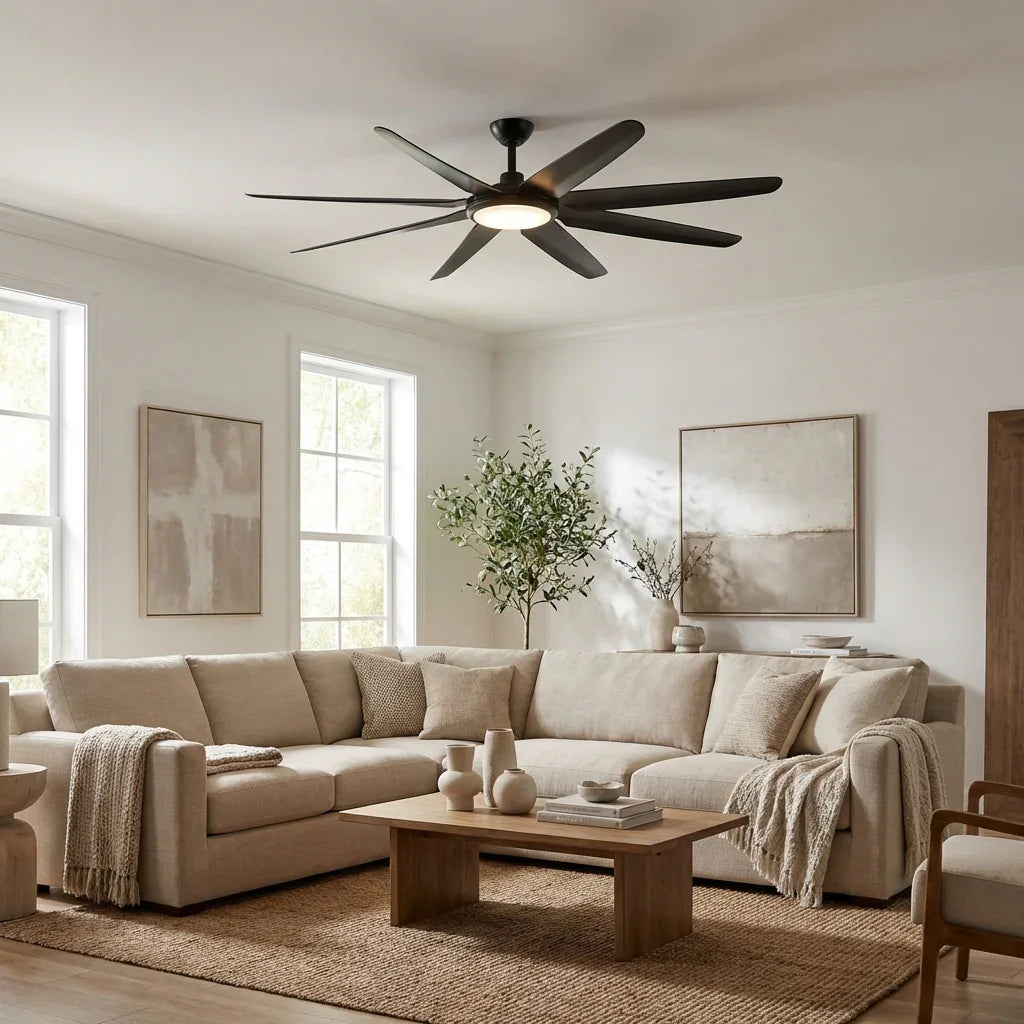 65" Industrial DC Motor Downrod Mount Ceiling Fan with Lighting and Remote Control